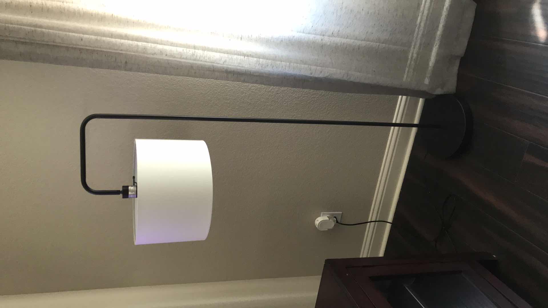 Photo 1 of GAENZA 58" FLOOR LAMP,MATTE BLACK FINISH AND A WHITE LINEN SHADE?GEOMETRIC BRIDGE ARM?MINIMALISTIC DESIGN?EASILY BE MOVED INTO ANY ROOM YOUR HEART DESIRES