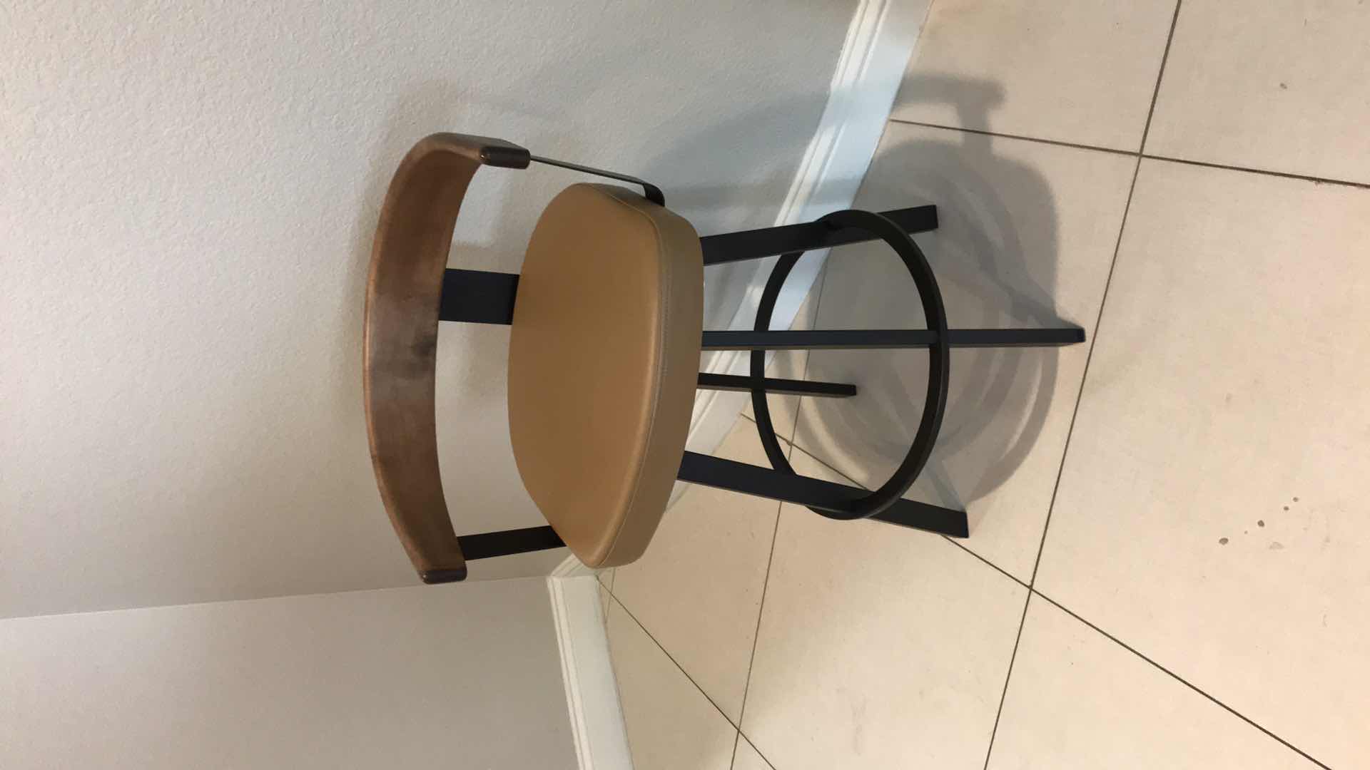 Photo 1 of AMISCO LARS COUNTER HEIGHT UPHOLSTERED SWIVEL METAL BAR STOOL WITH ARMS & BACK H 33” - MORE OF THIS COLLECTION IN AUCTION 