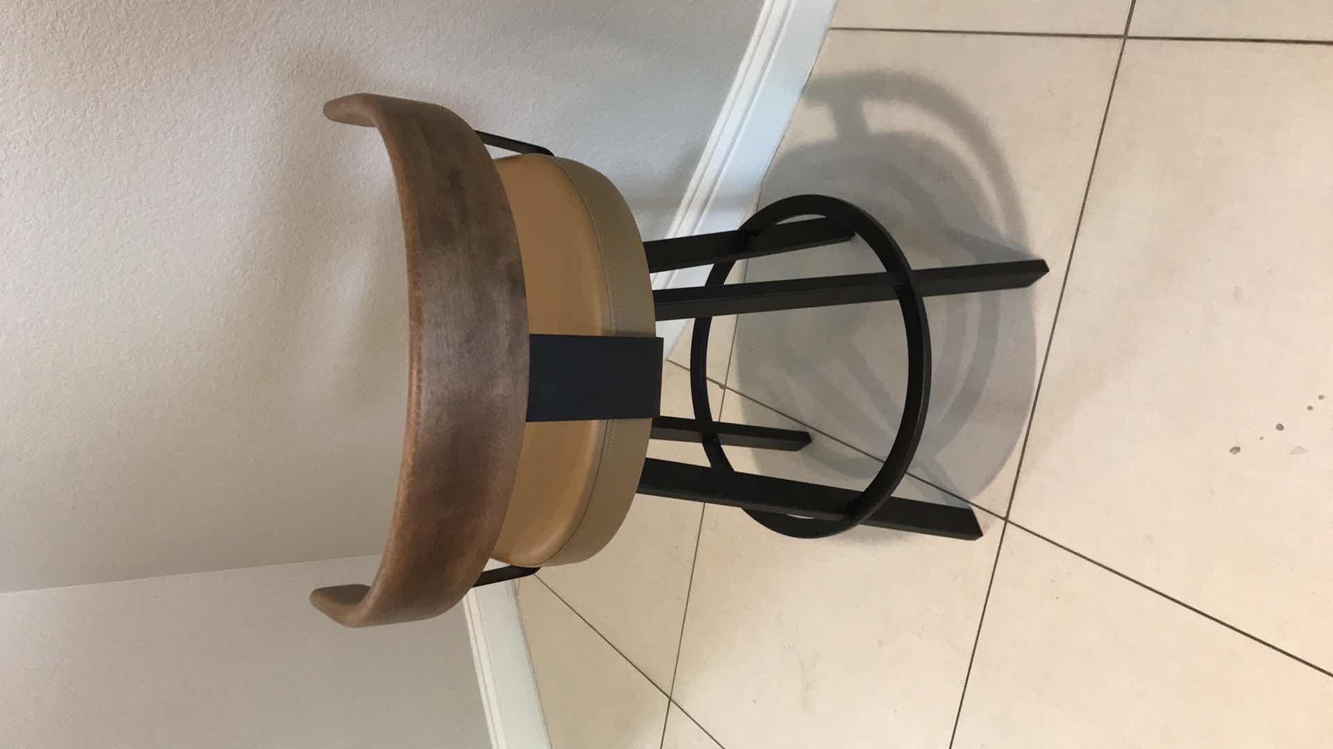 Photo 1 of AMISCO LARS COUNTER HEIGHT UPHOLSTERED SWIVEL METAL BAR STOOL WITH ARMS & BACK H 33” - MORE OF THIS COLLECTION IN AUCTION 