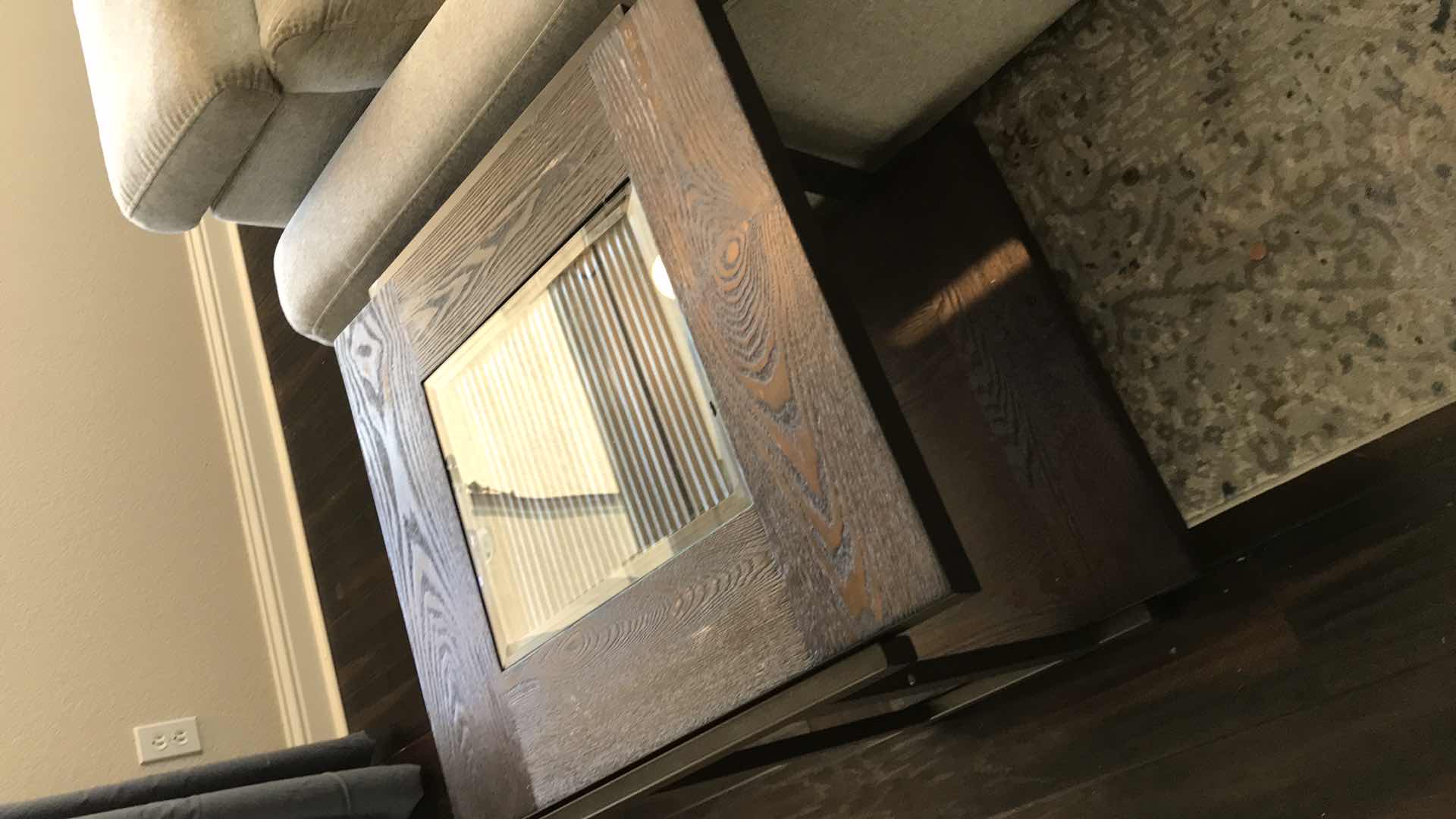 Photo 1 of TERRELL COLLECTION  END TABLE WITH TEMPERED GLASS INSERT, IRON FRAME AND BOTTOM SHELF IN BROWN 24x25x25