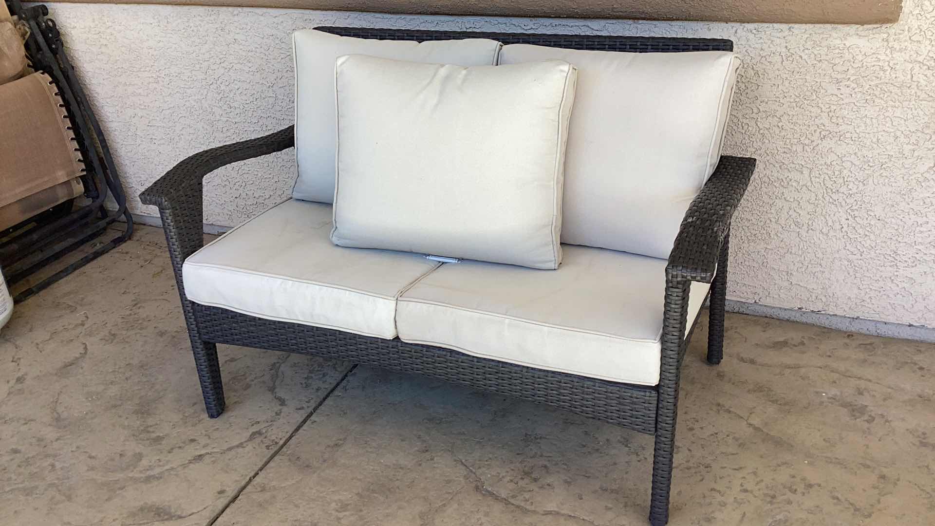 Photo 1 of CHRISTOPHER KNIGHT HOME HONOLULU OUTDOOR WICKER LOVESEAT WITH WATER RESISTANT CUSHIONS,

