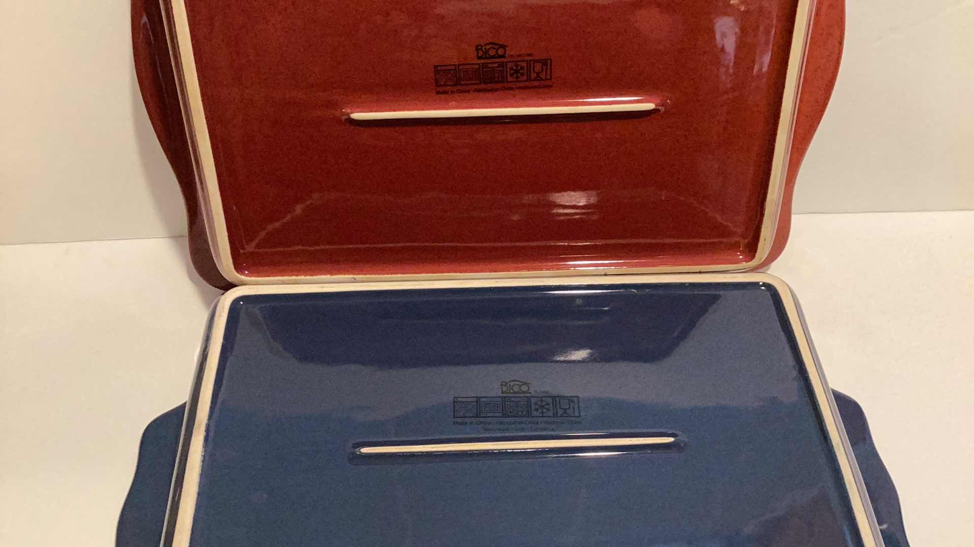 Photo 1 of BICO BEADED BAKEWARE- RED AND BLUE STONEWARE BAKING SETS