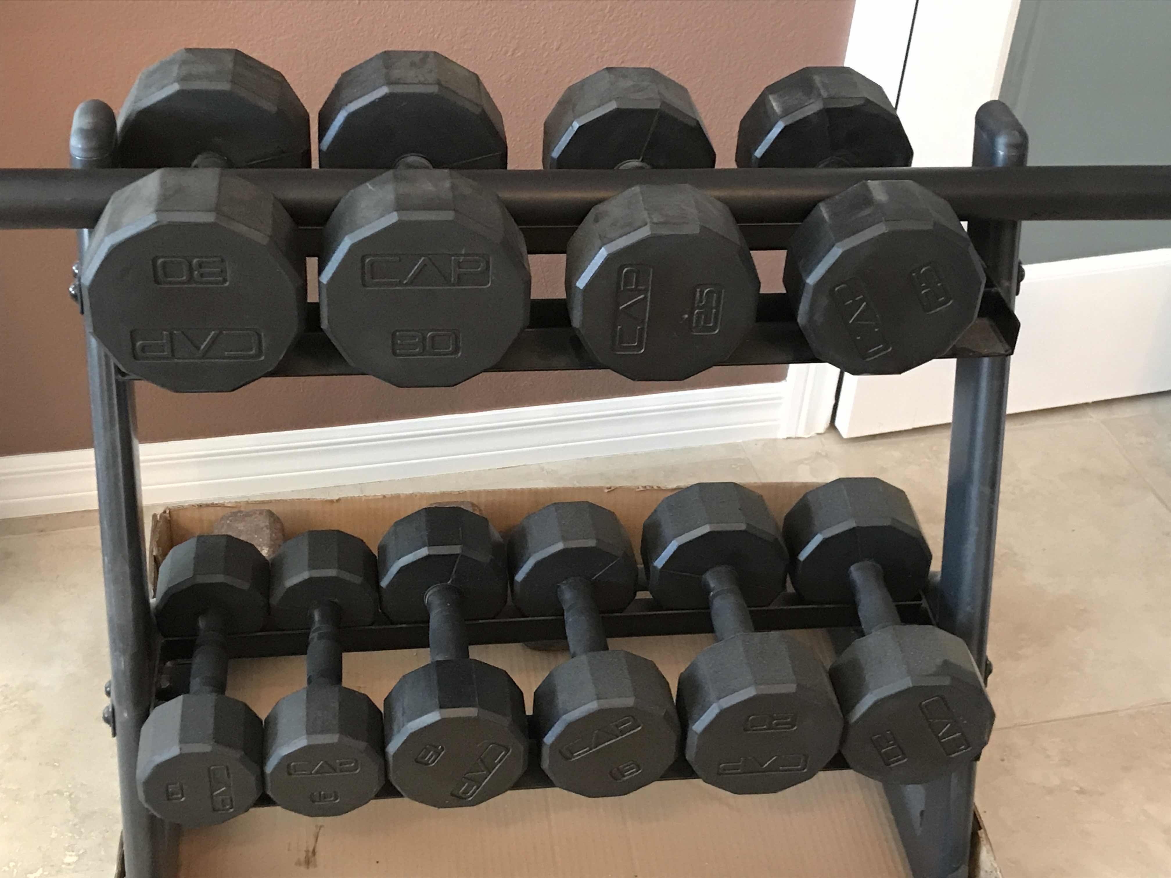 Photo 1 of CAP GYM EQUIPMENT 200LB DUMBELLS WITH STORAGE RACK