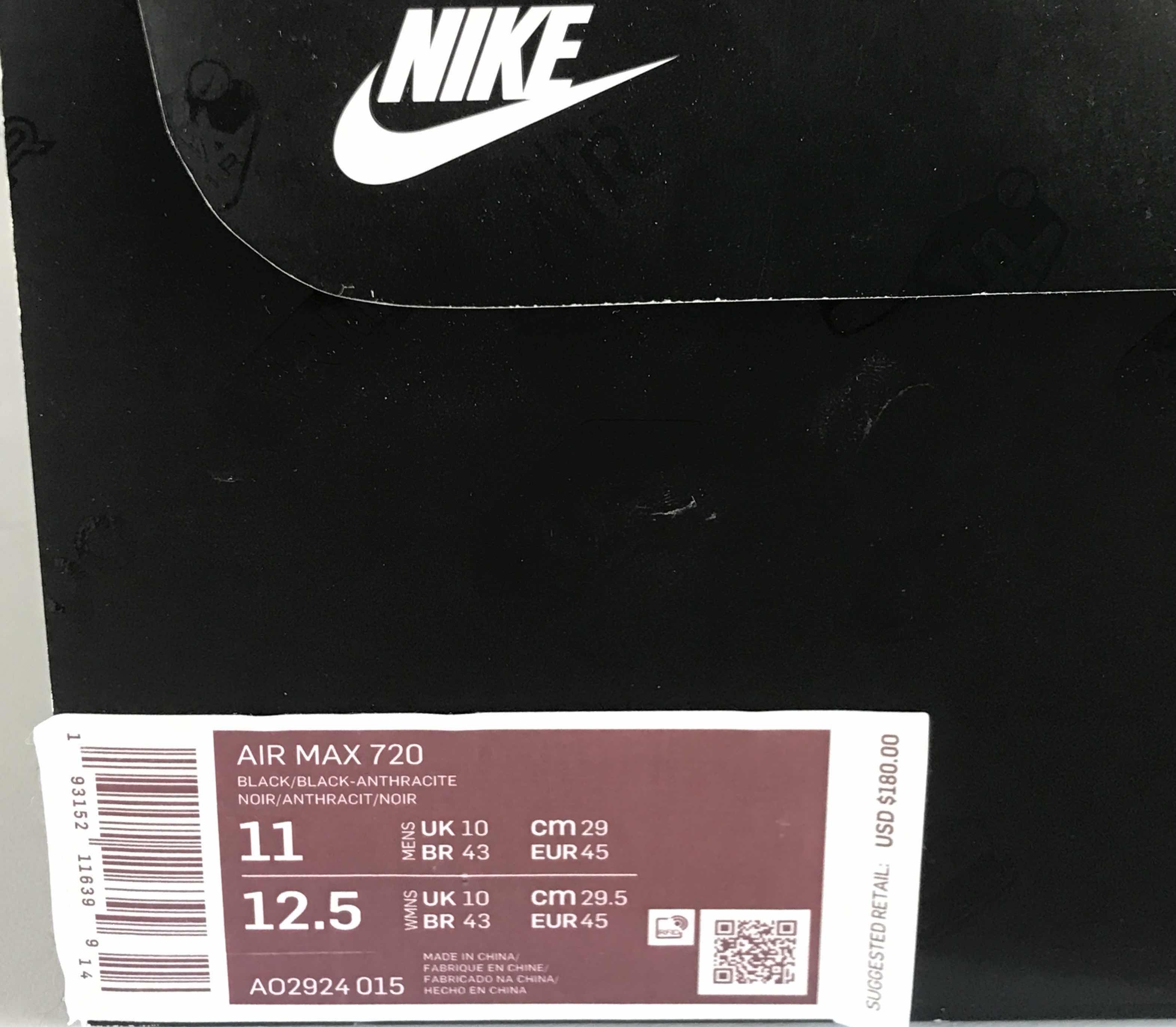 Photo 1 of NIB NIKE AIR MAX 720 BLACK ANTHRACITE SIZE 11
