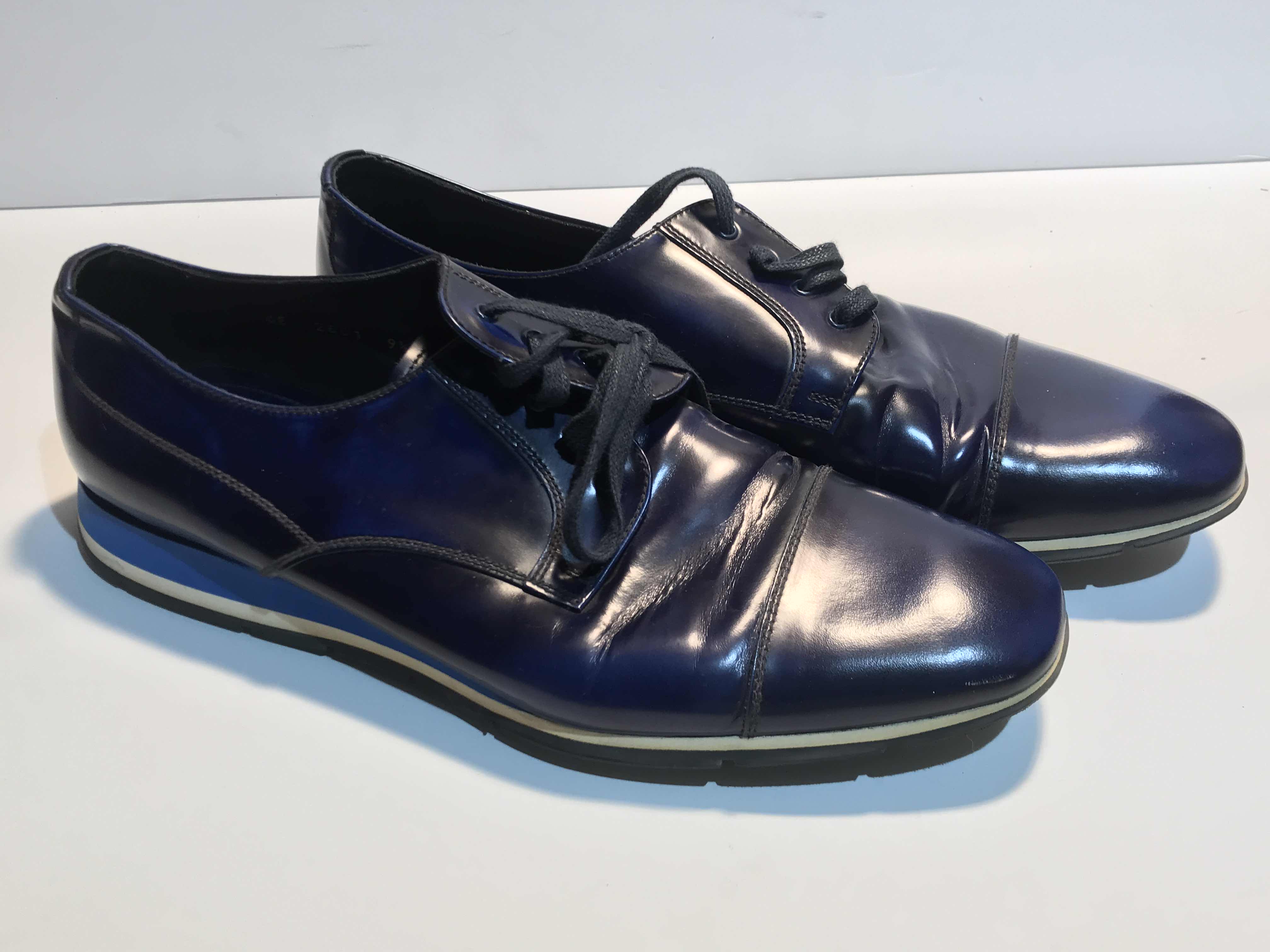 Photo 1 of PRADA BLUE LEATHER OXFORDS MENS SHOES SIZE 11