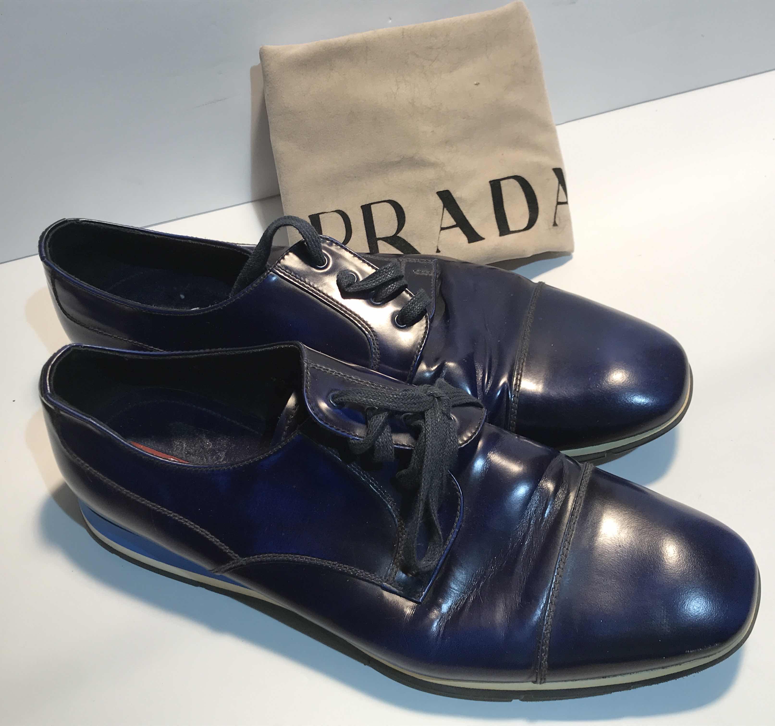 Photo 1 of PRADA BLUE LEATHER OXFORDS MENS SHOES SIZE 11
