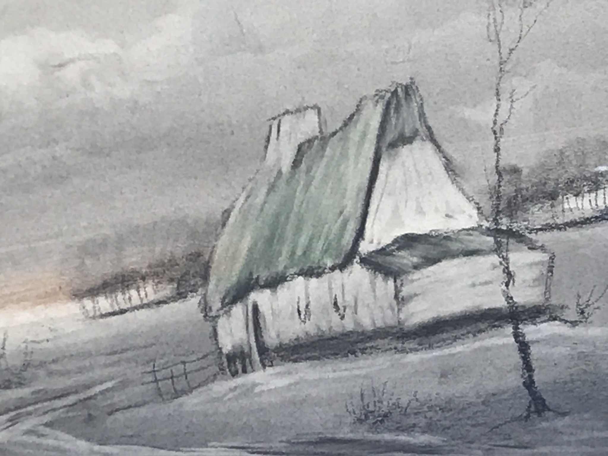 Photo 1 of FRAMED SIGNED BY ARTIST ARTWORK LANDSCAPE SCENERY WITH CABIN 26”x 22”