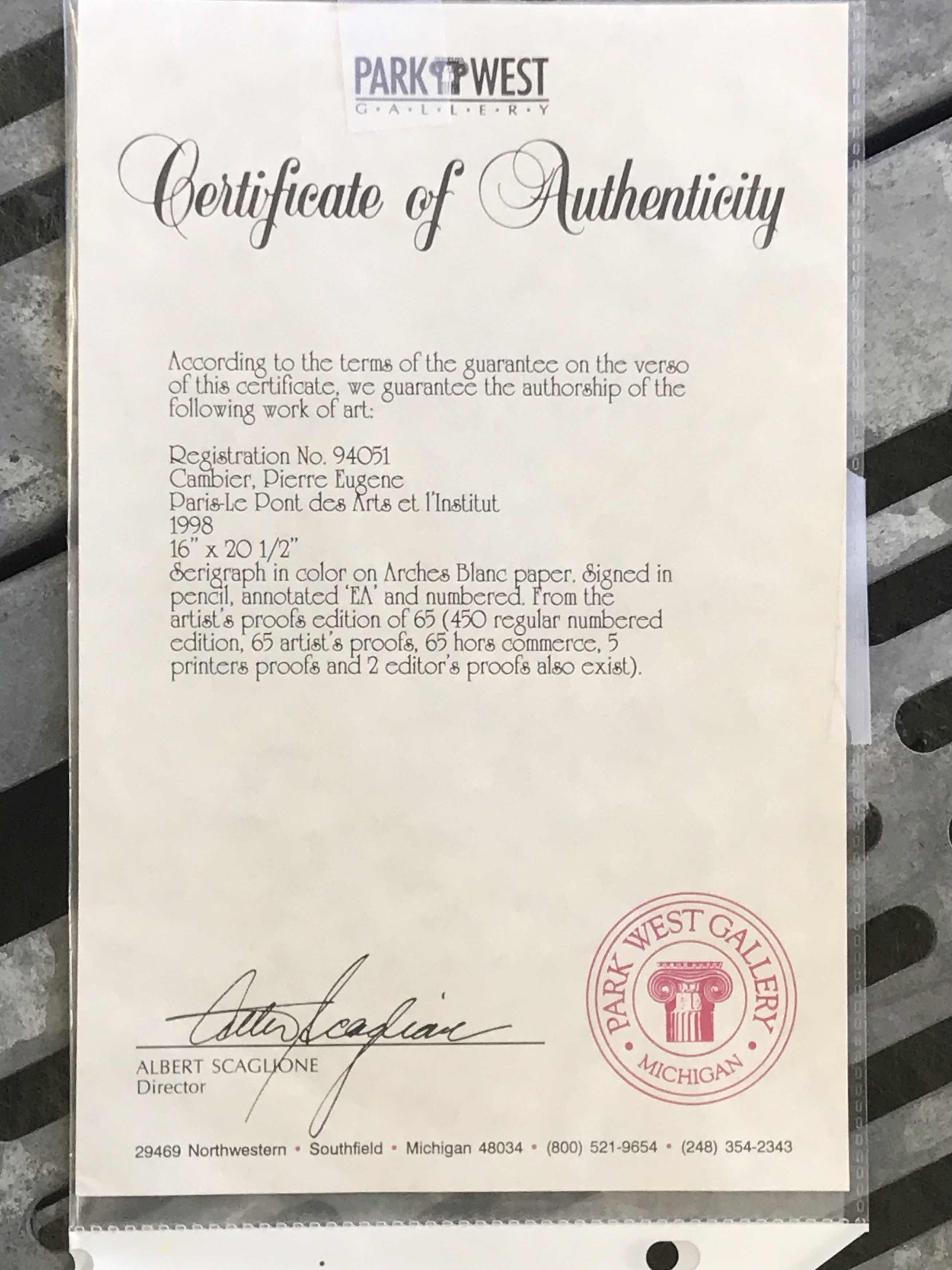 Photo 1 of PIERRE EUGENE CAMBIER WATERCOLOR SIGNED ARTWORK 50/65 25”x 22” WITH C.O.A.