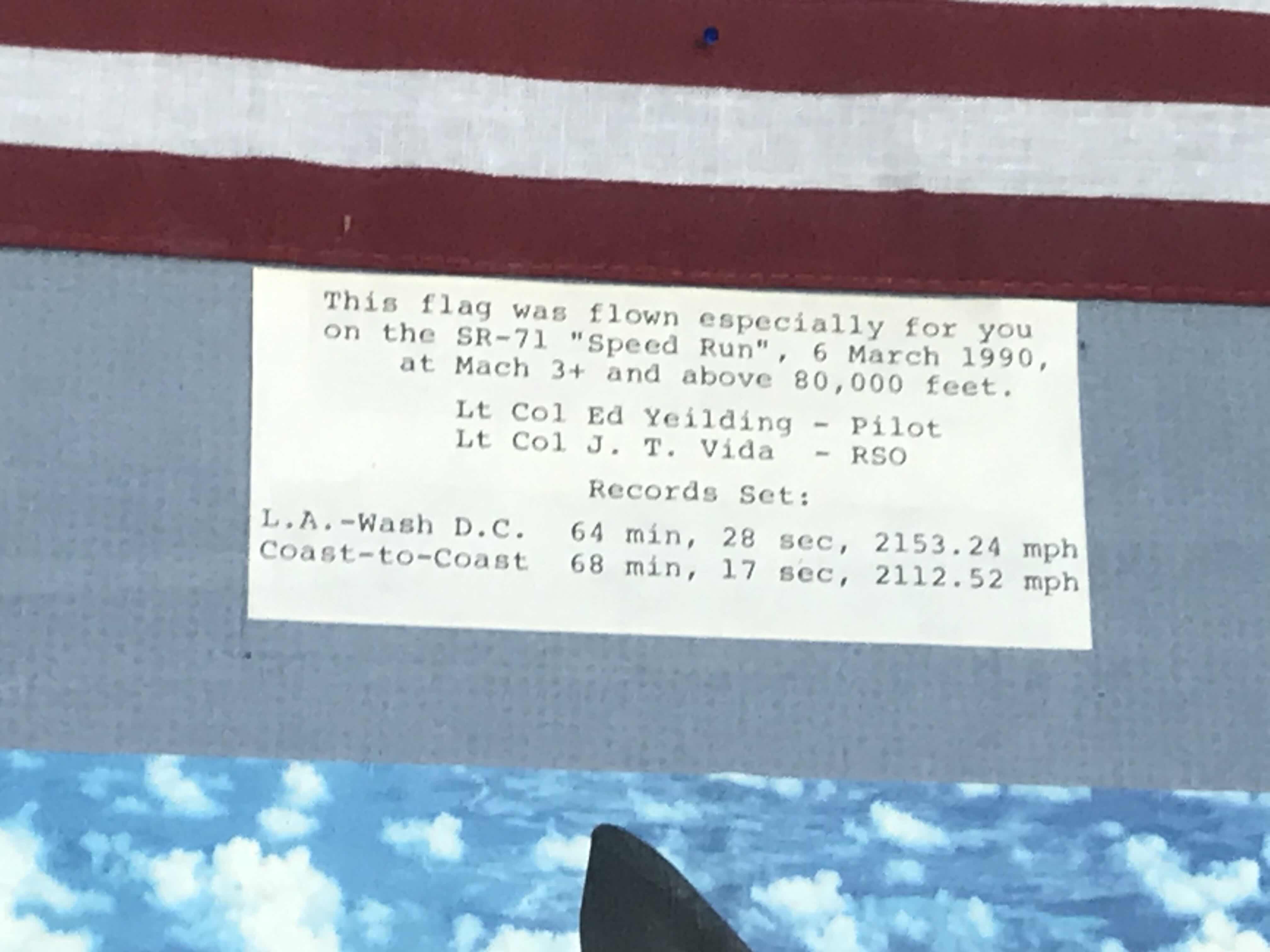 Photo 1 of FRAMED BLACKHAWK SR-71 SPEED RUN MARCH 1990 26” x 20”