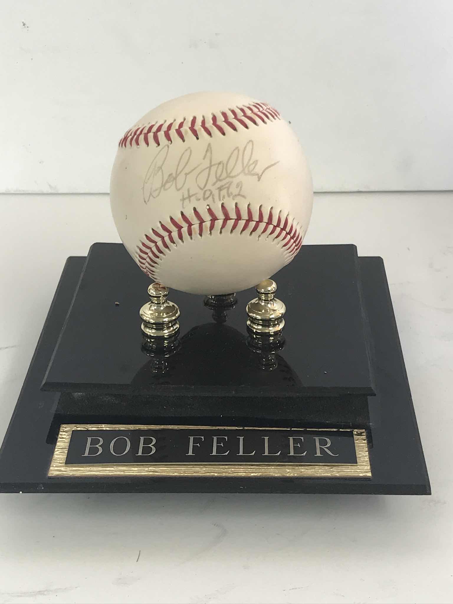 Photo 1 of BOB FELLER SIGNED BASEBALL IN DISPLAY CASE