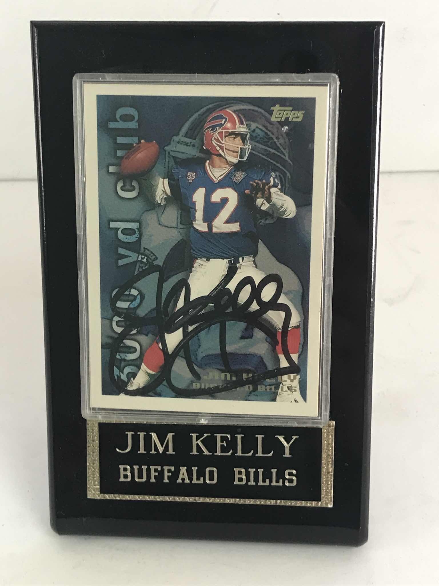 Photo 1 of TOPPS JIM KELLY SIGNED FOOTBALL CARD IN DISPLAY CASE