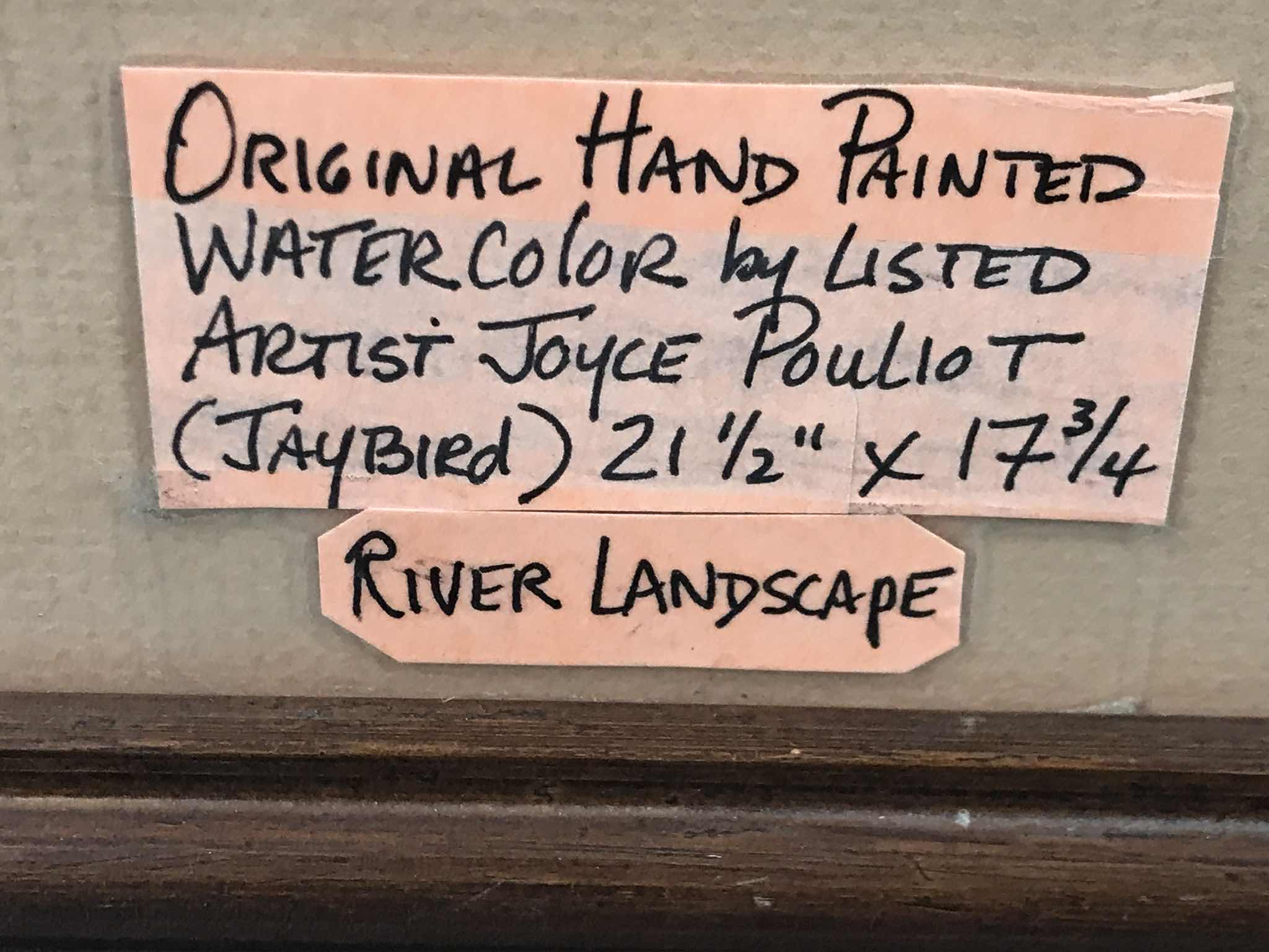 Photo 1 of RIVER LANDSCAPE FRAMED WATERCOLOR PAINTING BY JOYCE POULIOT 18”x22”