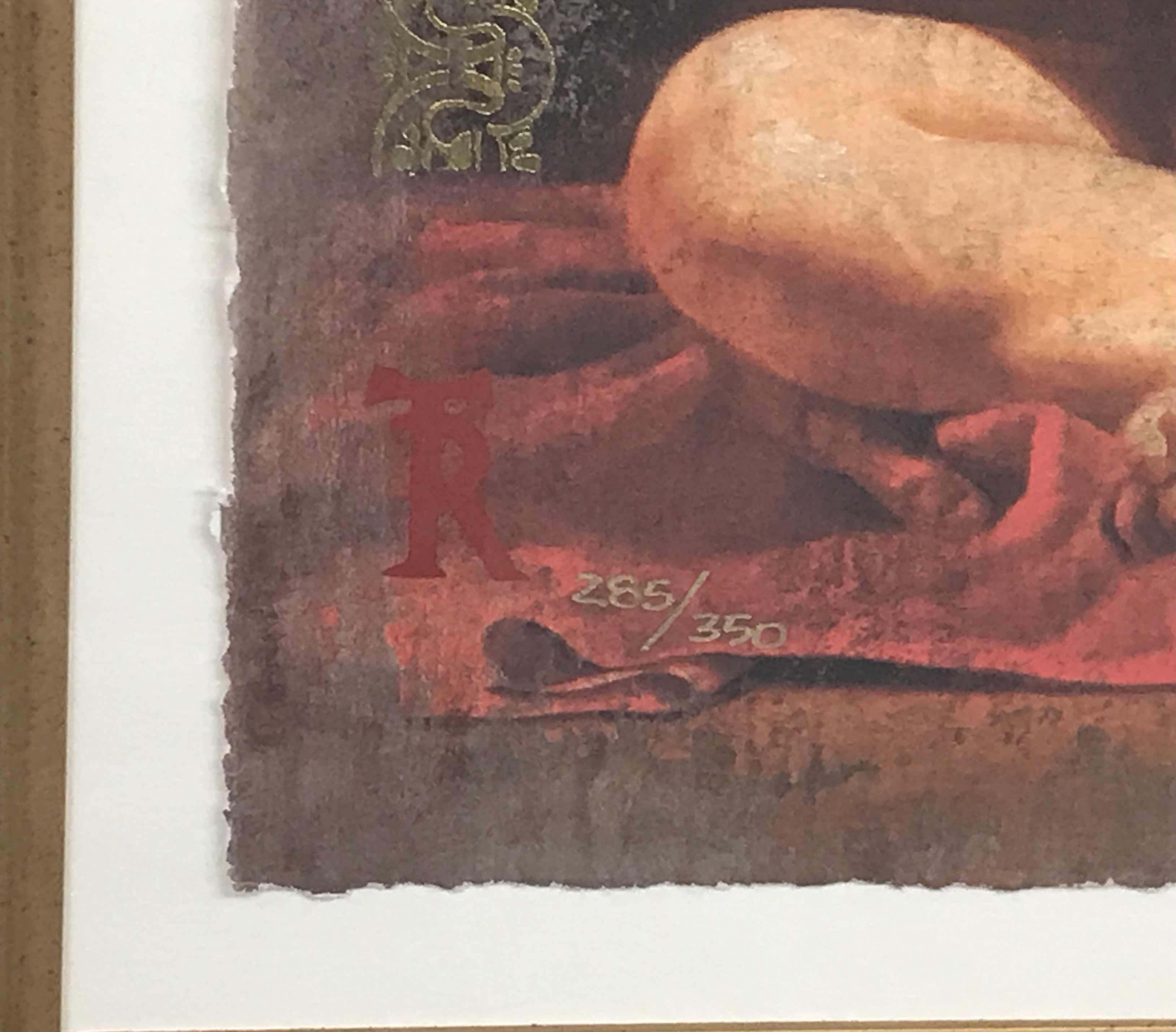 Photo 1 of FRAMED OIL ON CANVAS  MAN SITTING WITH CELLO NUMBERED 285/350 AND SIGNED 30” x 35”