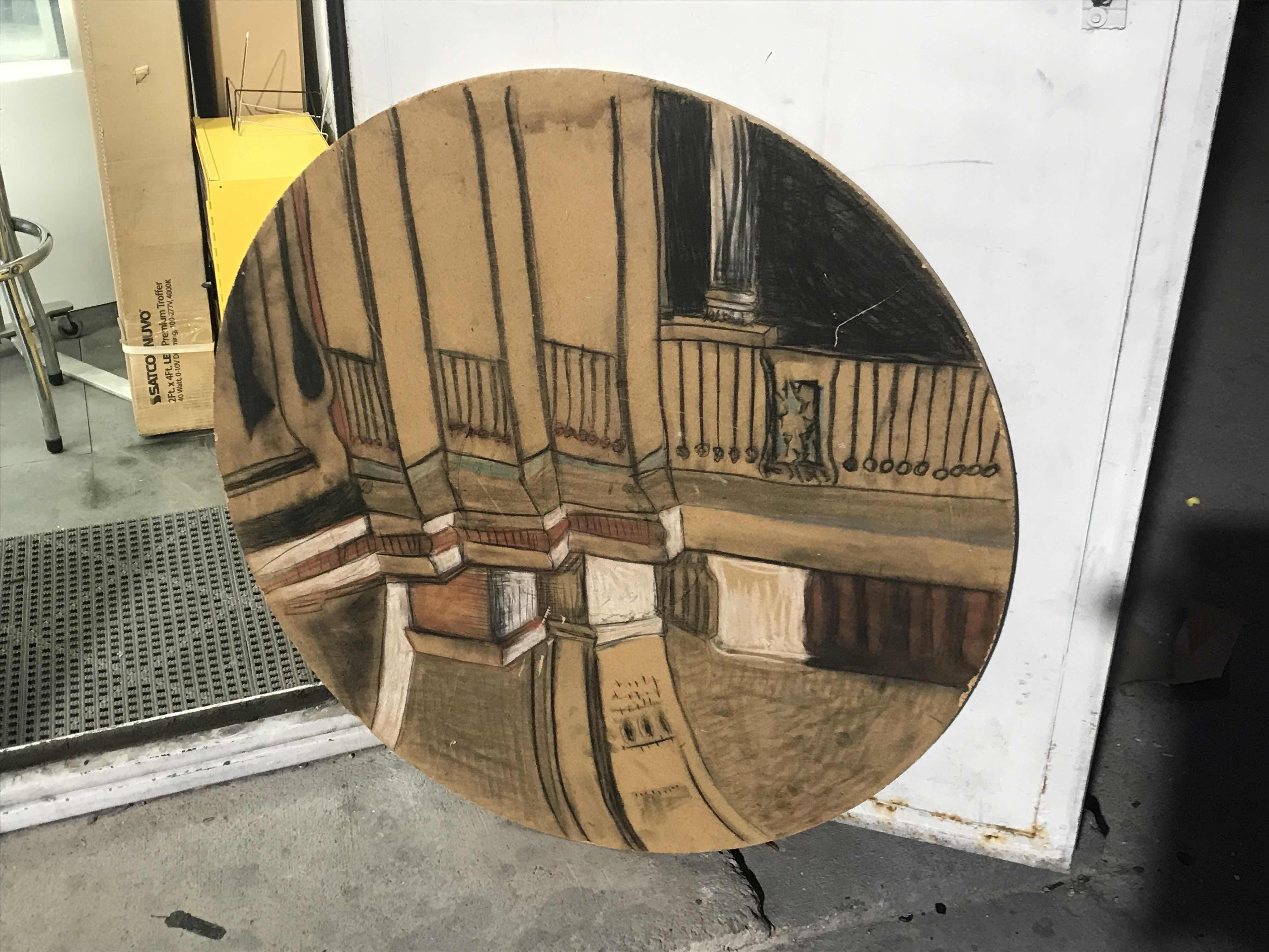 Photo 1 of CHARCOAL STYLE PAINTING ON ROUND BOARD