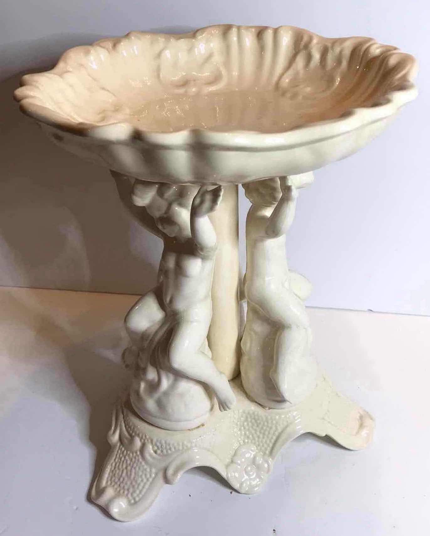 Photo 1 of VINTAGE IVORY CHERUBS PEDESTAL BOWL H - 13.5”