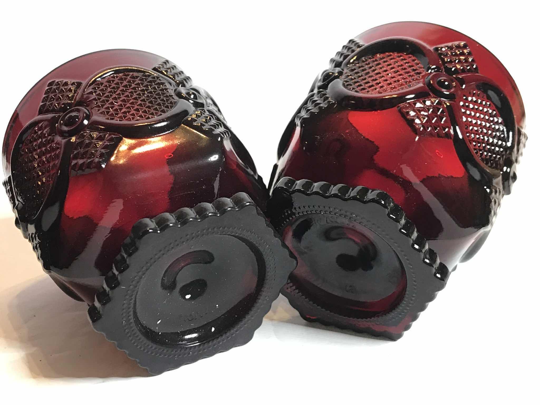 Photo 1 of VINTAGE CAPE COD ROYAL RUBY RED AVON GLASS PEDESTAL SHORT JUICE GLASSES SET OF 8 - MORE OF THIS COLLECTION IN AUCTION