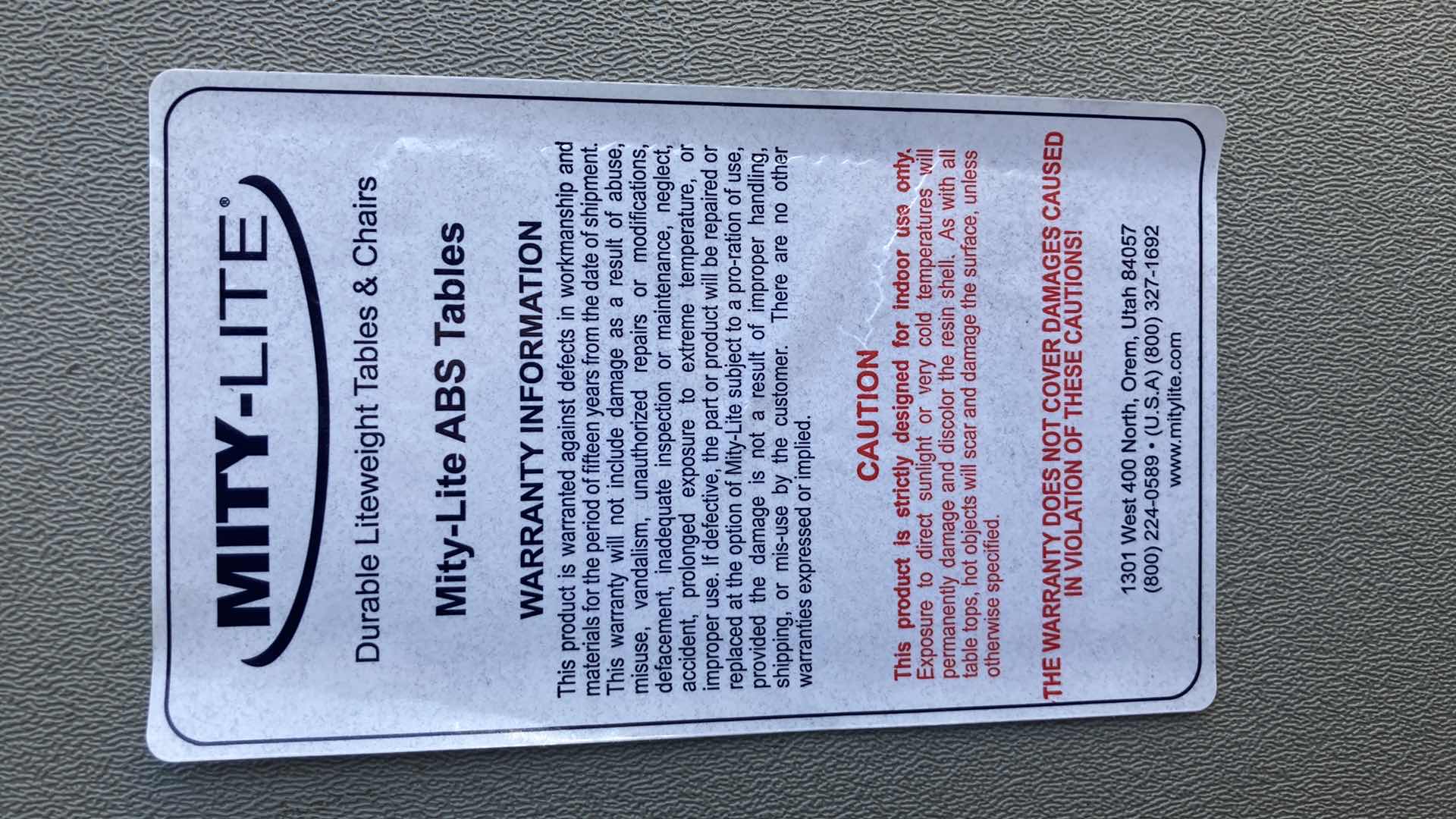 Photo 1 of MITY LITE ABS FOLDING TABLE 96” X 30” H29”