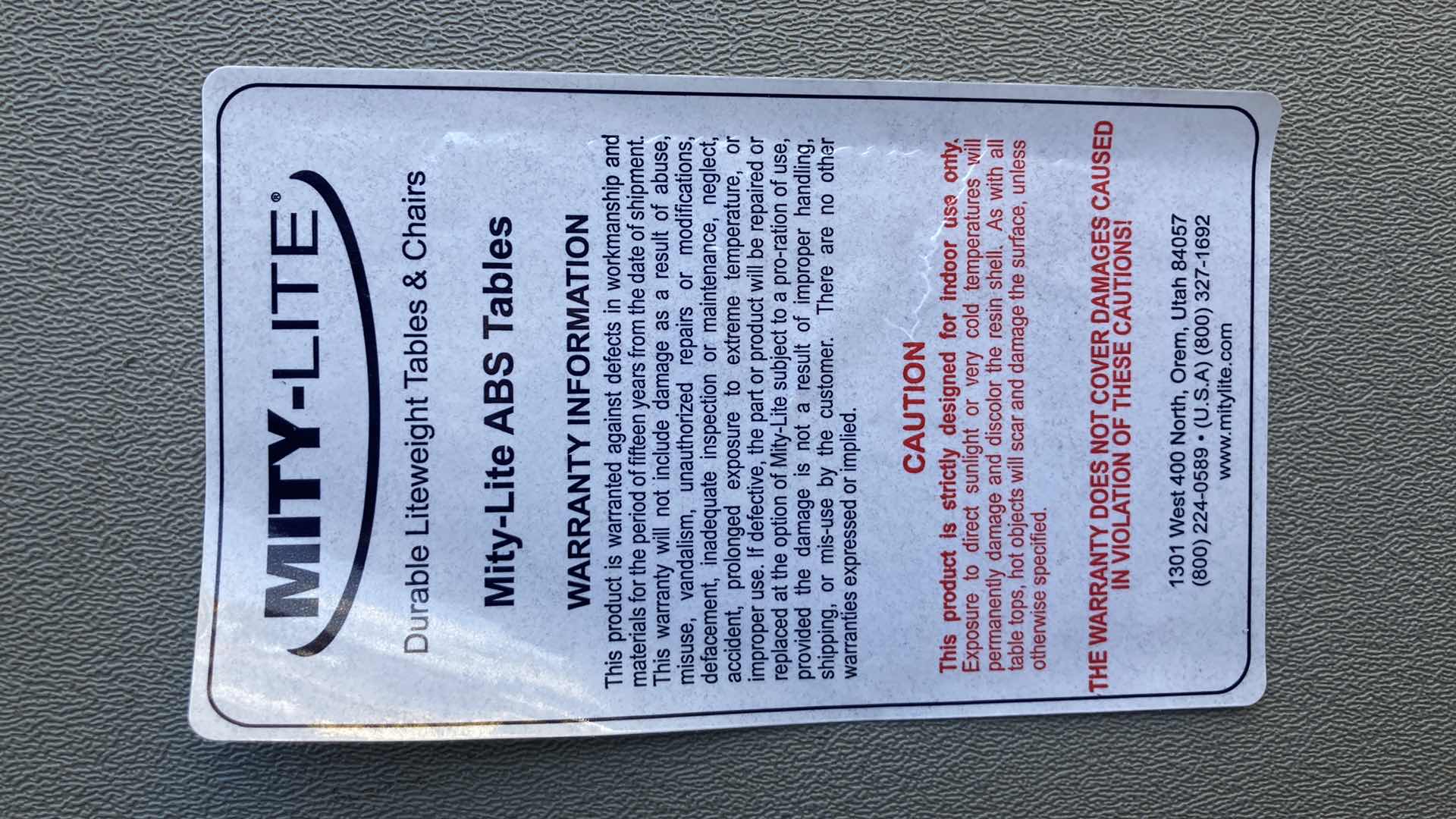 Photo 1 of MITY LITE ABS FOLDING TABLE 96” X 30” H29”