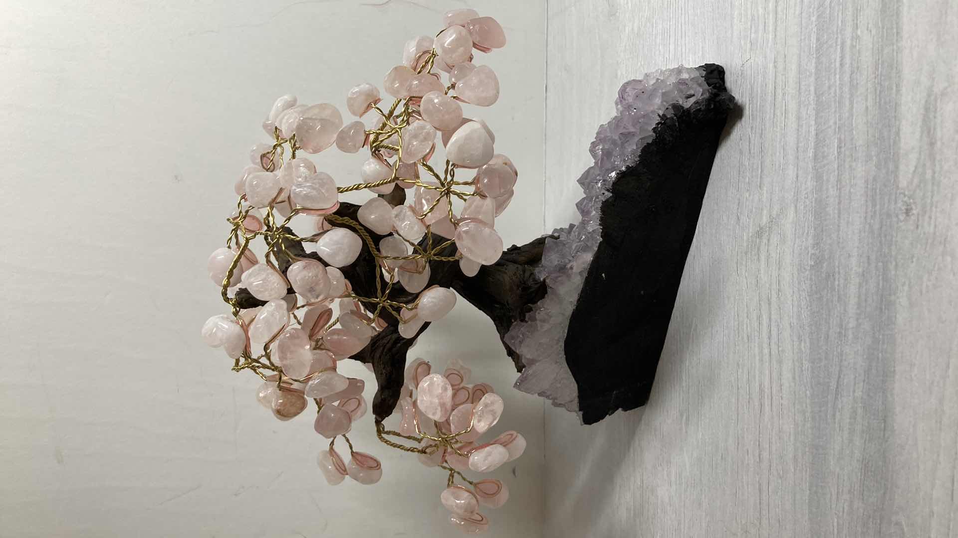 Photo 1 of ROSE QUARTZ & CLAY CRYSTAL BASE BONSAI TREE 9” X 7” H9”