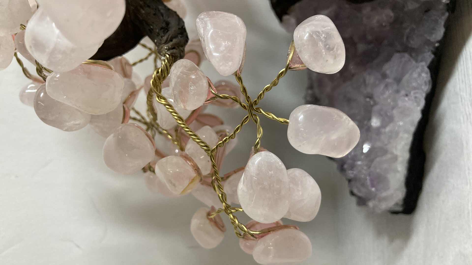 Photo 1 of ROSE QUARTZ & CLAY CRYSTAL BASE BONSAI TREE 9” X 7” H9”