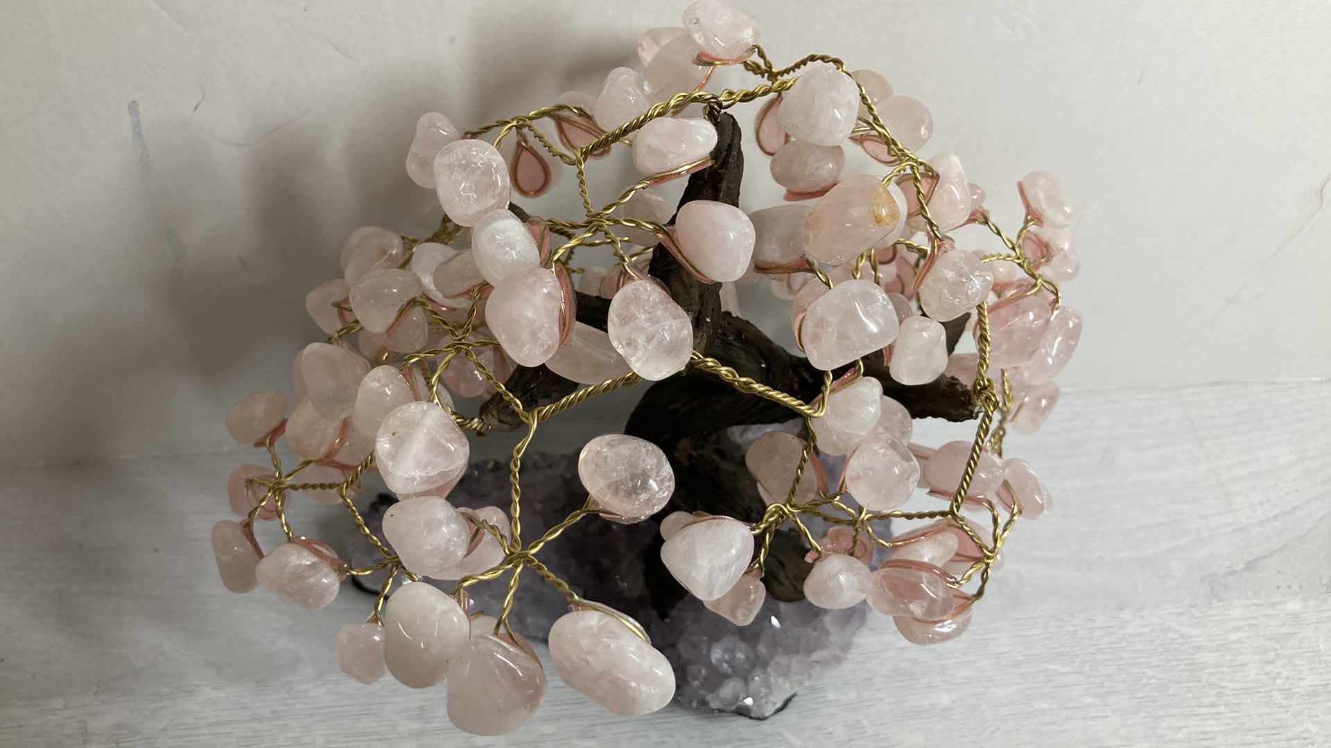 Photo 1 of ROSE QUARTZ & CLAY CRYSTAL BASE BONSAI TREE 9” X 7” H9”