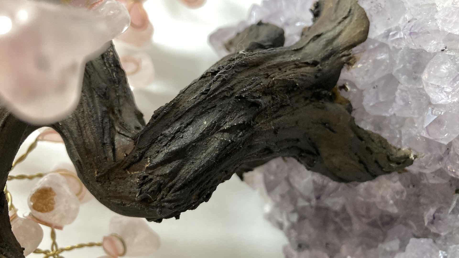 Photo 1 of ROSE QUARTZ & CLAY CRYSTAL BASE BONSAI TREE 9” X 7” H9”