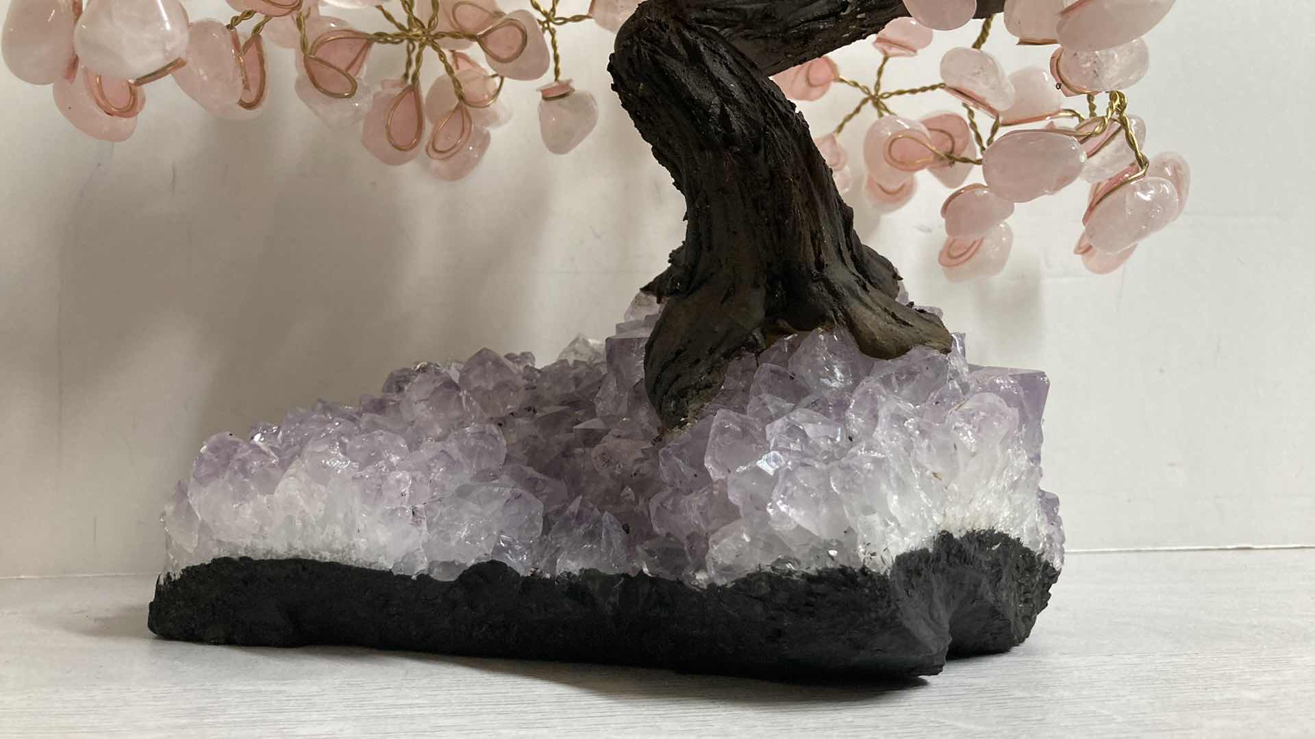 Photo 1 of ROSE QUARTZ & CLAY CRYSTAL BASE BONSAI TREE 9” X 7” H9”