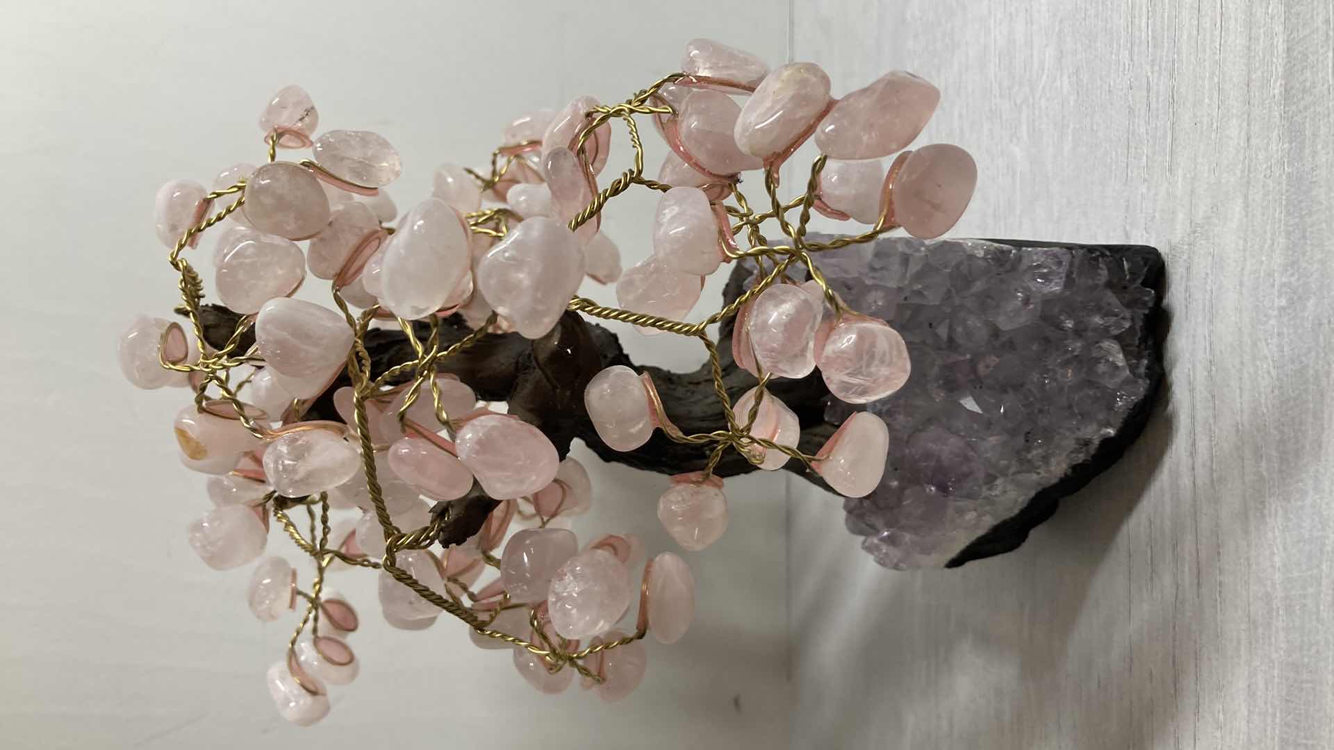 Photo 1 of ROSE QUARTZ & CLAY CRYSTAL BASE BONSAI TREE 9” X 7” H9”
