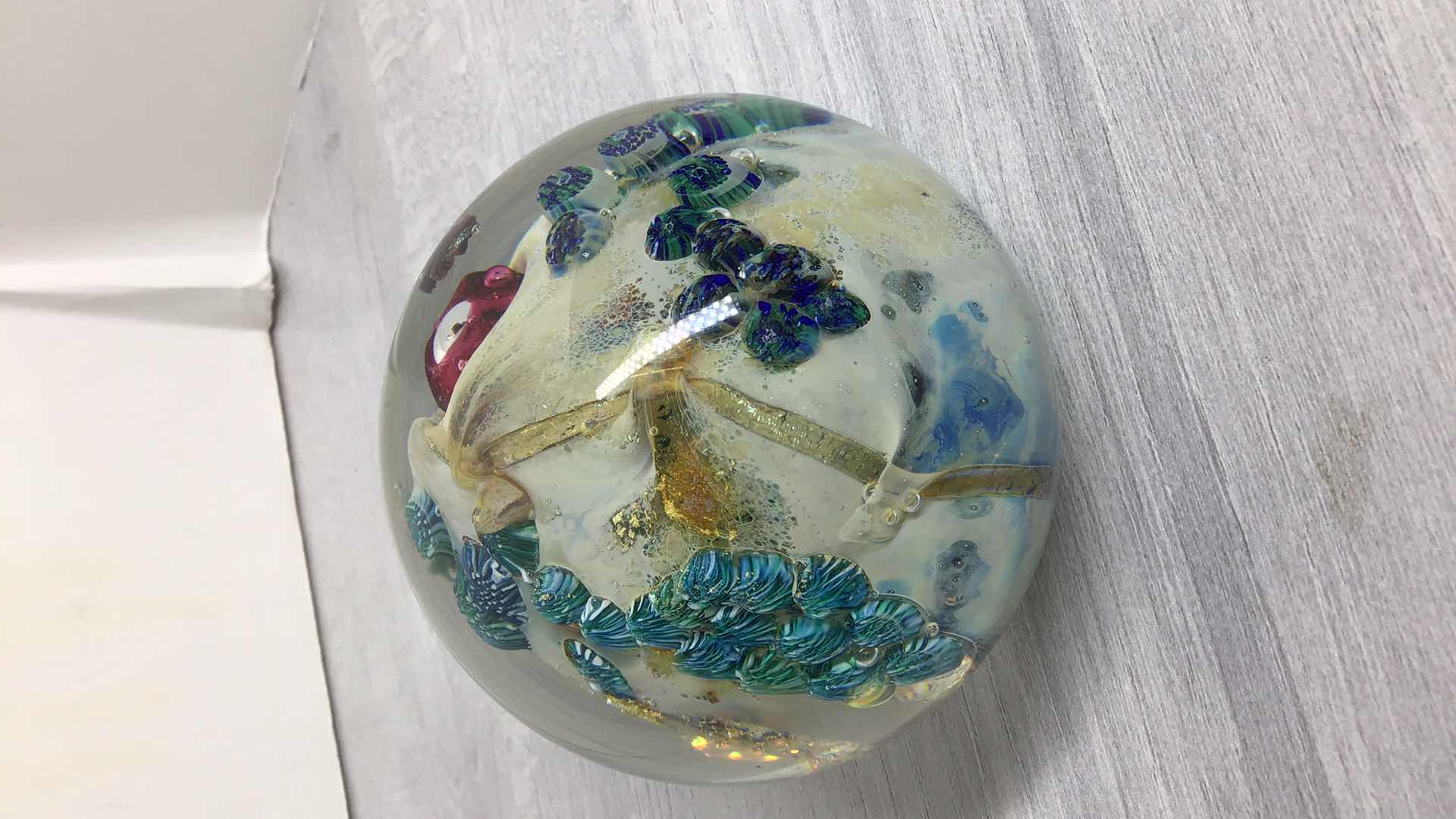 Photo 2 of OCEAN THEMED BLOWN GLASS SPHERE ART SIGNED BY JOSH SIMPSON 3.5” X 3.5”