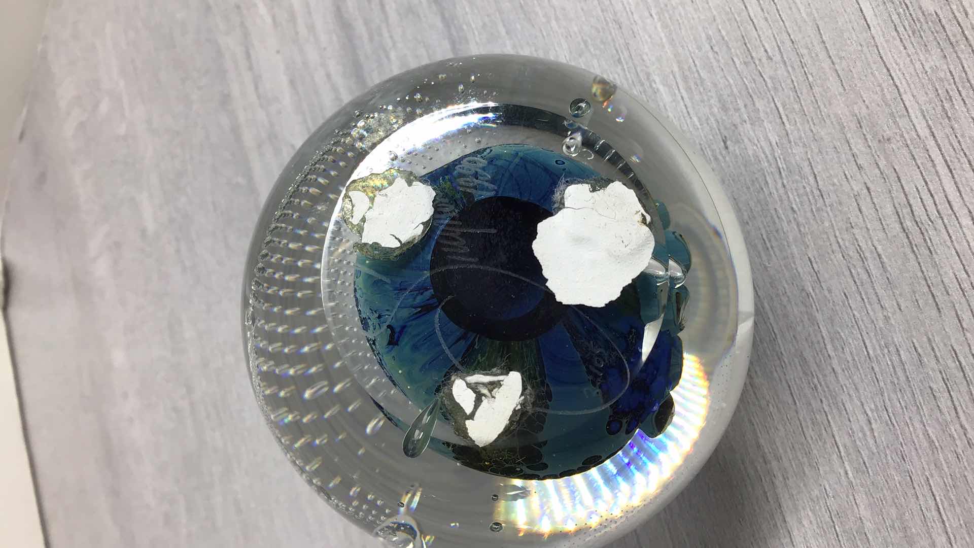 Photo 1 of OCEAN THEMED BUBBLED BLOWN GLASS SPHERE SIGNED BY JOSH SIMPSON 2.5” X 2.5”