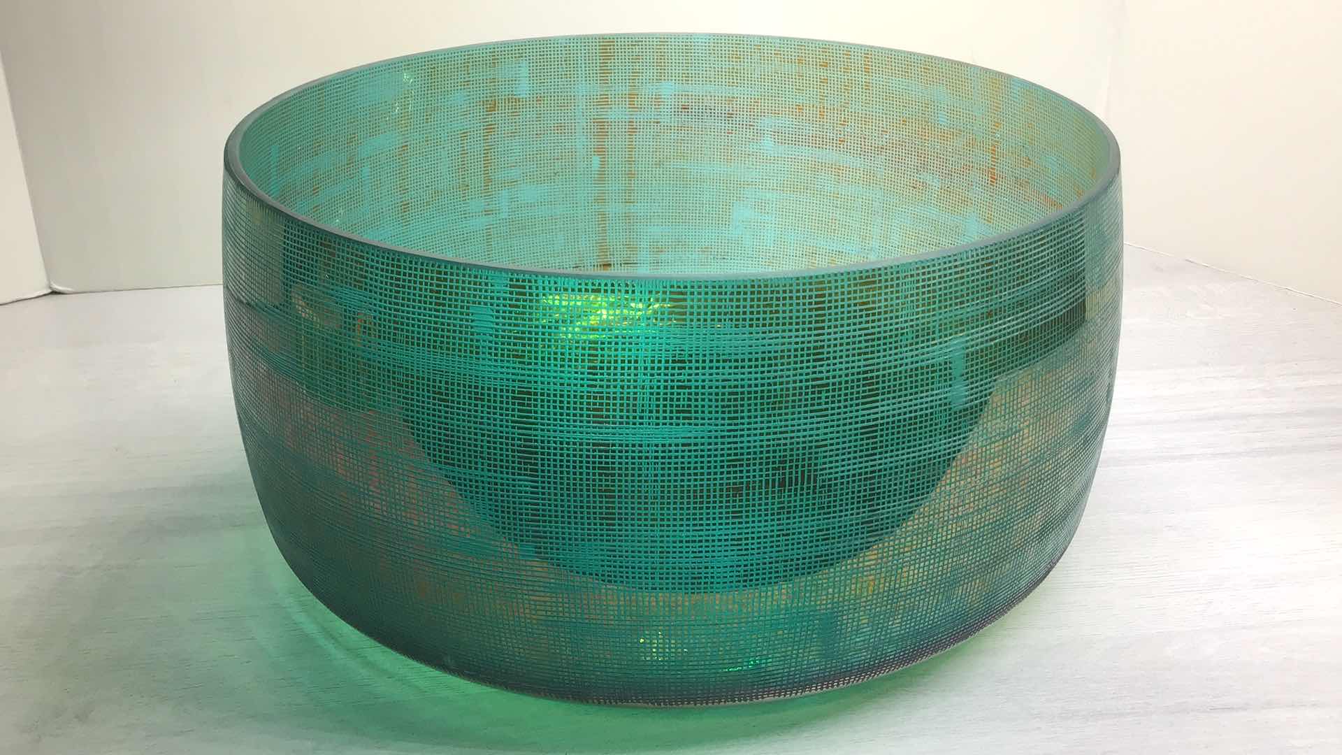 Photo 1 of GREEN TEXTURED GLASS BOWL 13” X H6.5”