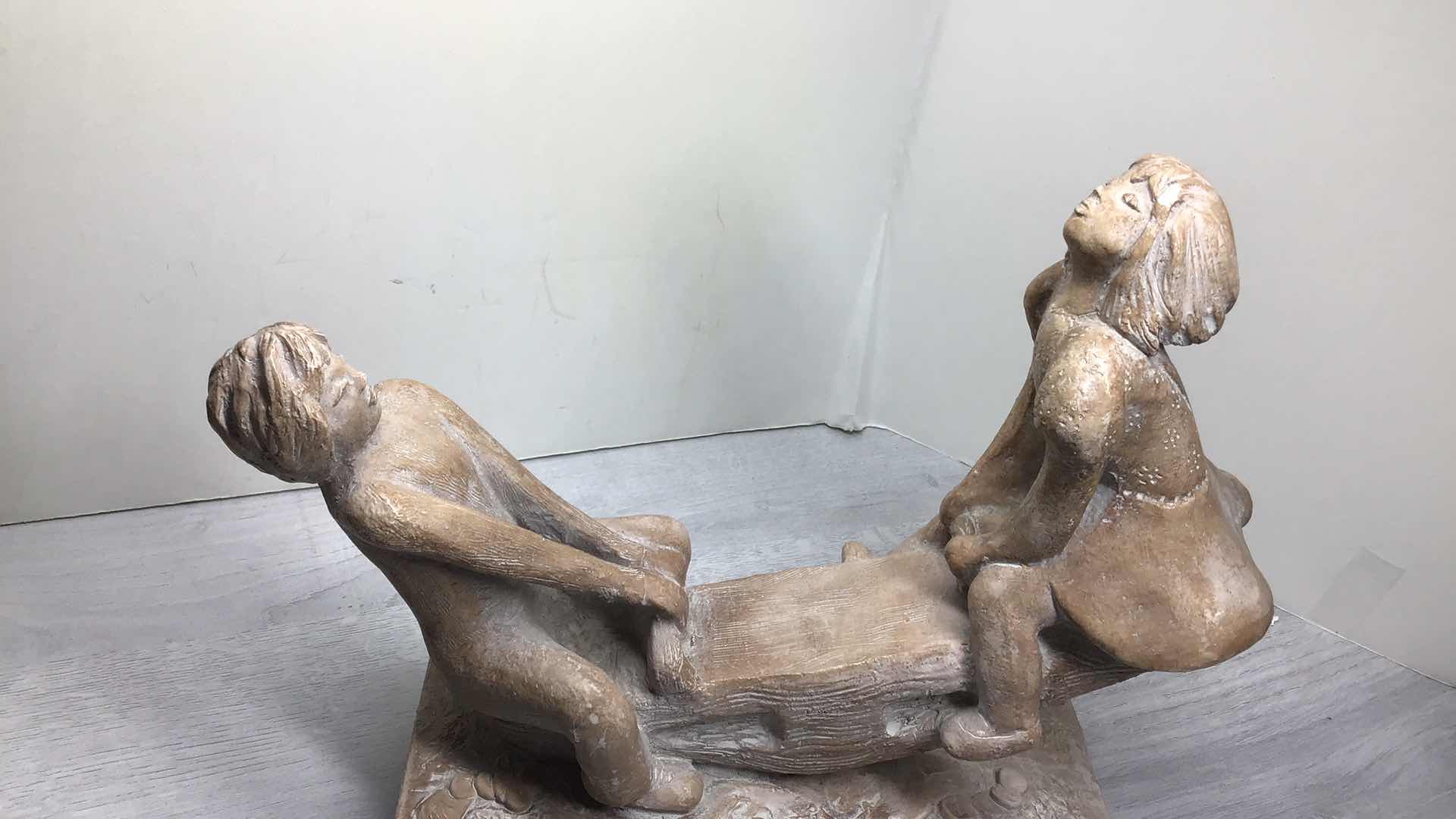 Photo 1 of AUSTIN PRODUCTIONS 1973 CLAY SCULPTURE BOY AND GIRL ON SEE-SAW 11” X 4” H10”