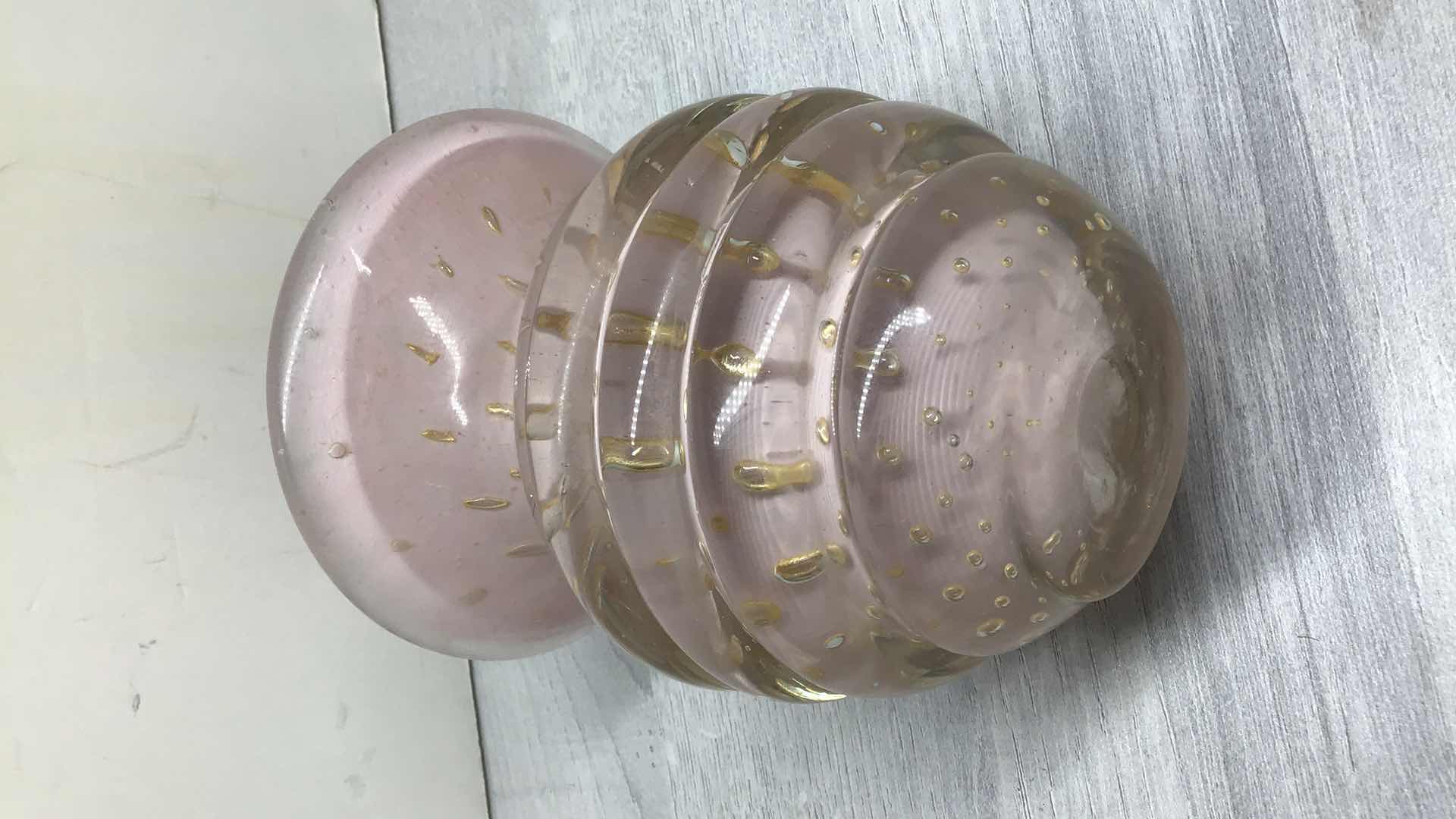 Photo 1 of TANIA BULHÕES CREMONA PINK & GOLD SMALL GLASS VASE 4.5” X H5.5”