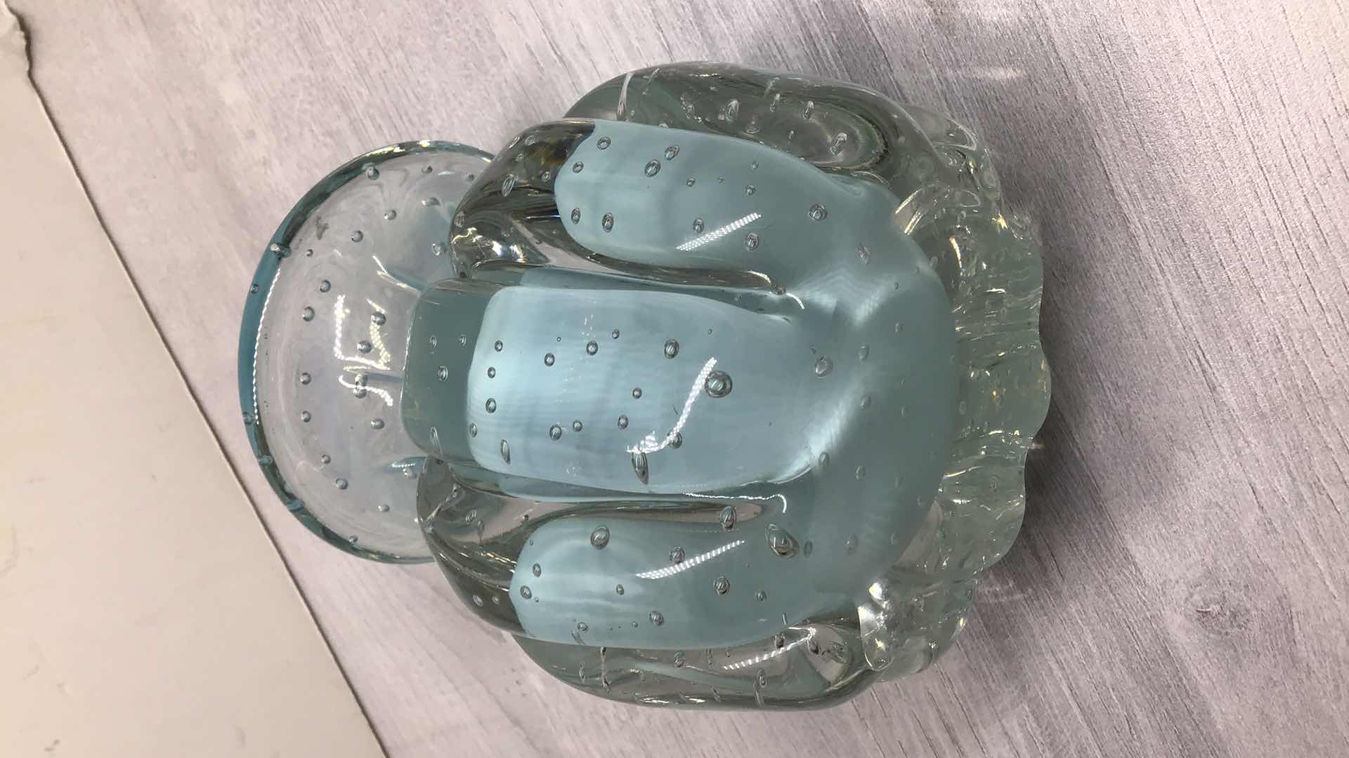 Photo 1 of CUSTOM MADE TEAL BUBBLE GLASS VASE 4.5” X H5.5”