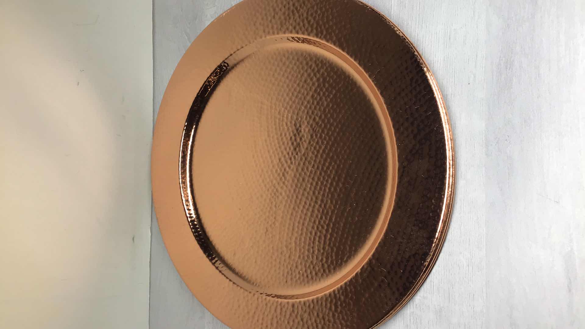 Photo 1 of WILLIAM SONOMA HAMMERED COPPER PLATED CHARGER PLATES SET OF 4