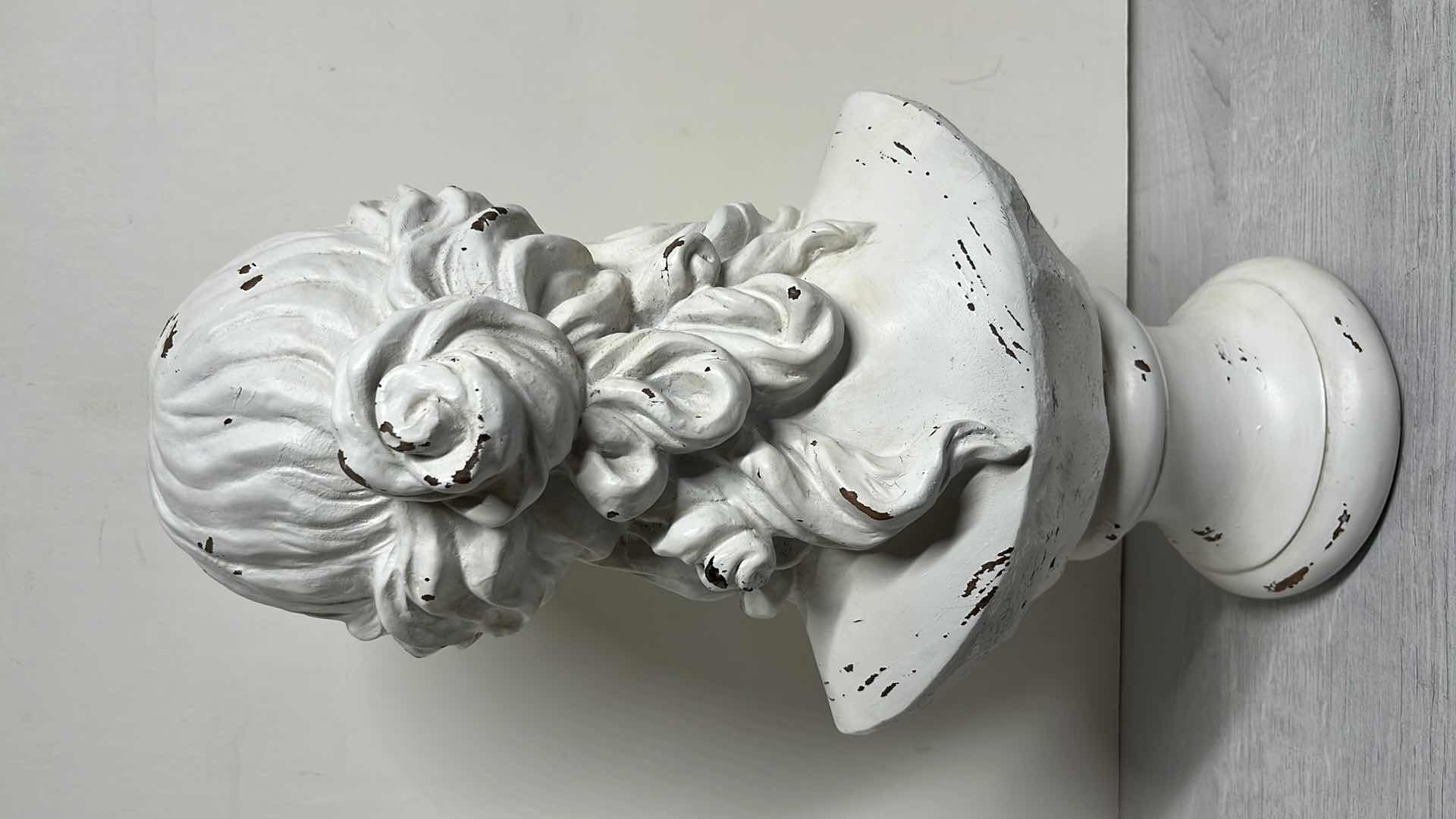 Photo 1 of CLASSIC GREEK WOOD WHITE BUST SCULPTURE 9.5” X 8.5” H17.5”