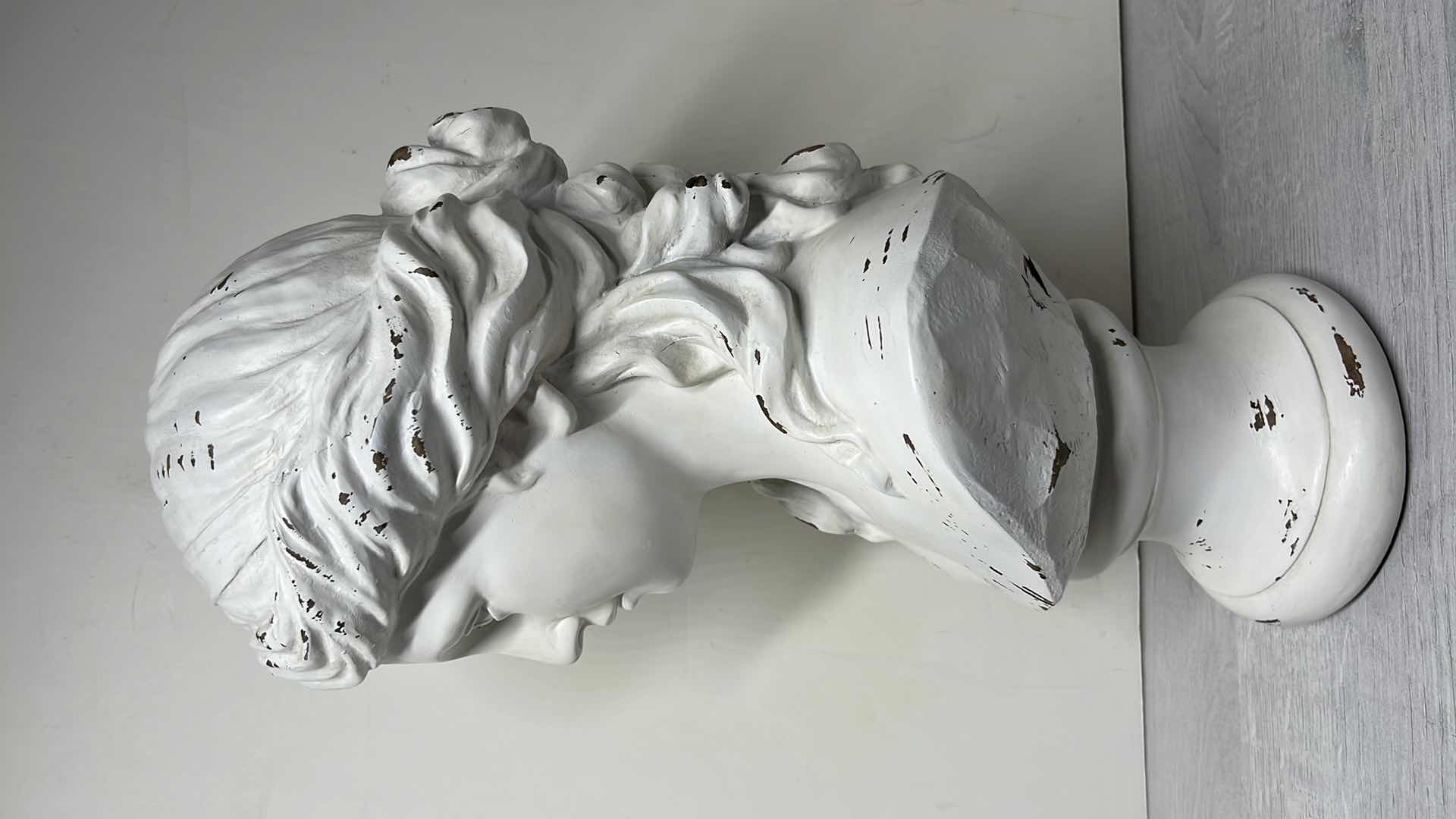 Photo 1 of CLASSIC GREEK WOOD WHITE BUST SCULPTURE 9.5” X 8.5” H17.5”