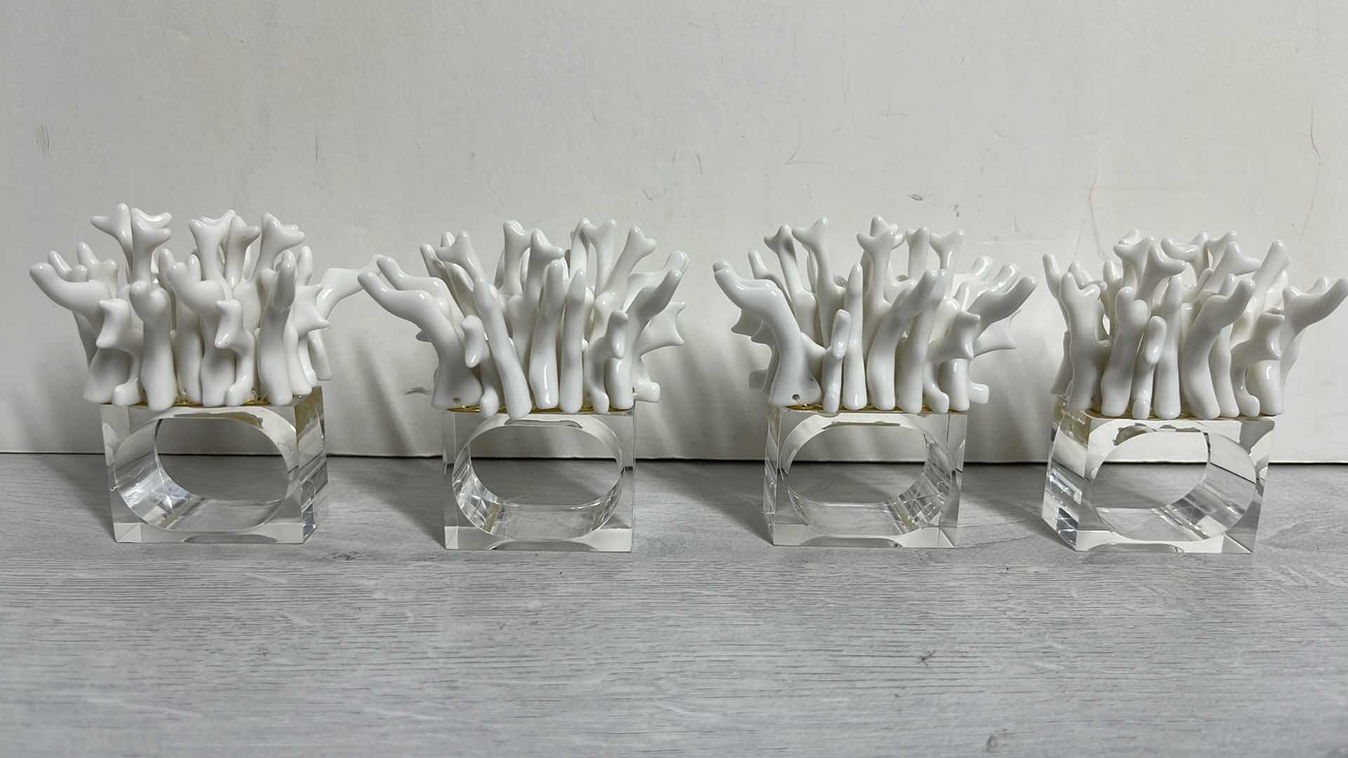 Photo 1 of REEF CORAL RESIN NAPKIN RING SET (4) BY KIM SEYBERT 1.75” X 2.5” H3.25” 