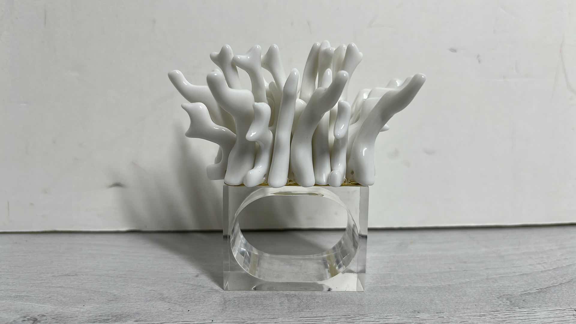 Photo 1 of REEF CORAL RESIN NAPKIN RING SET BY KIM SEYBERT (4) 1.75” X 2.5” H3.25”