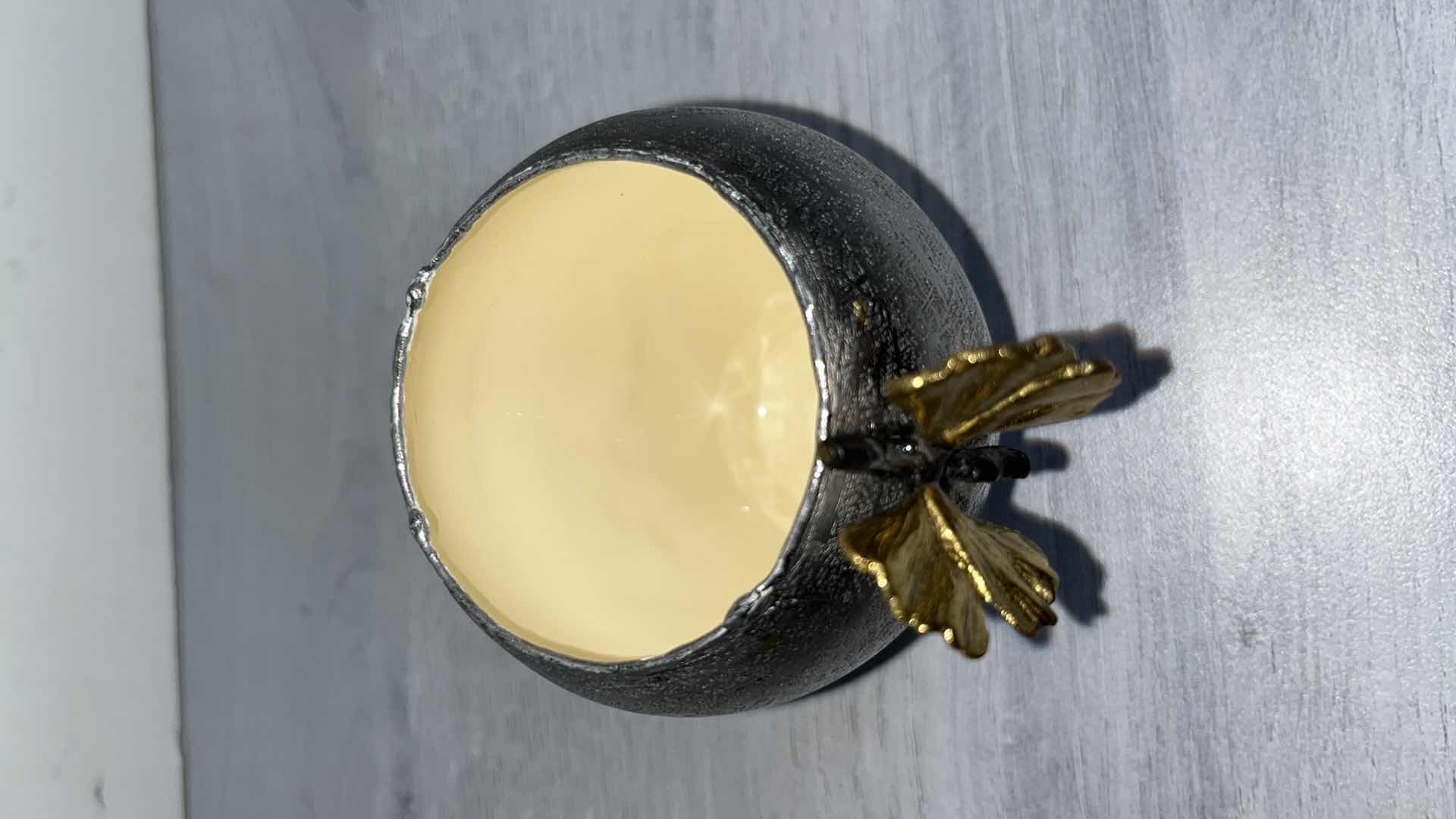 Photo 1 of MICHAEL ARAM BUTTERFLY GINKGO NICKEL PLATED STEEL W BRASS & ENAMEL VASE 3.5" X 4.25