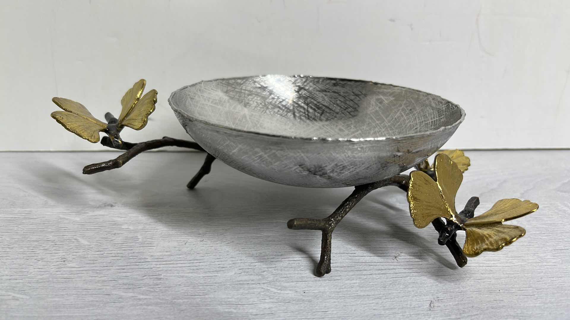 View 1 of MICHAEL ARAM BUTTERFLY GINKGO NICKEL PLATED BRASS BOWL 5.5” X 6.5" H3.75"