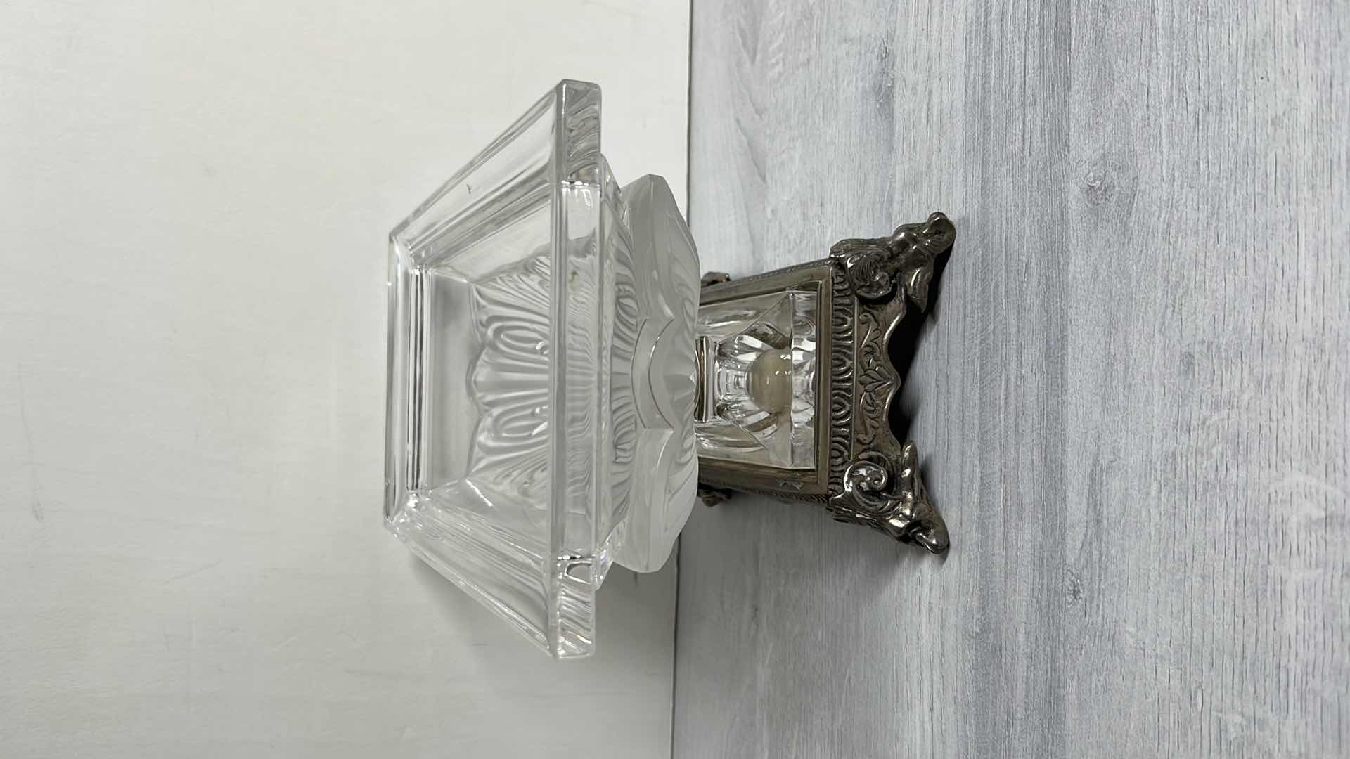 Photo 1 of BOHEMIAN HANDCUT CRYSTAL FOOTED JARDINIERE W SILVER FINISH PEDESTAL 5.5” X 10” H6”