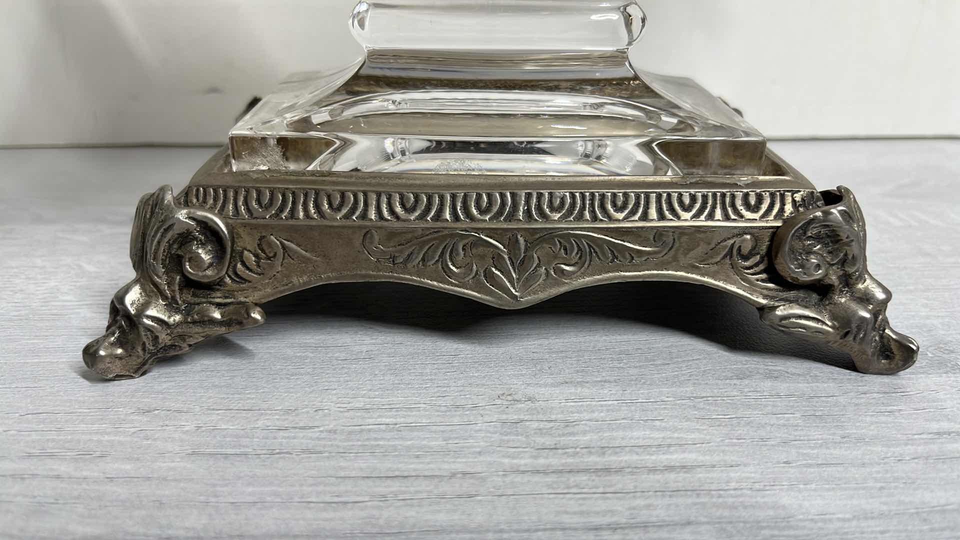 Photo 1 of BOHEMIAN HANDCUT CRYSTAL FOOTED JARDINIERE W SILVER FINISH PEDESTAL 5.5” X 10” H6”