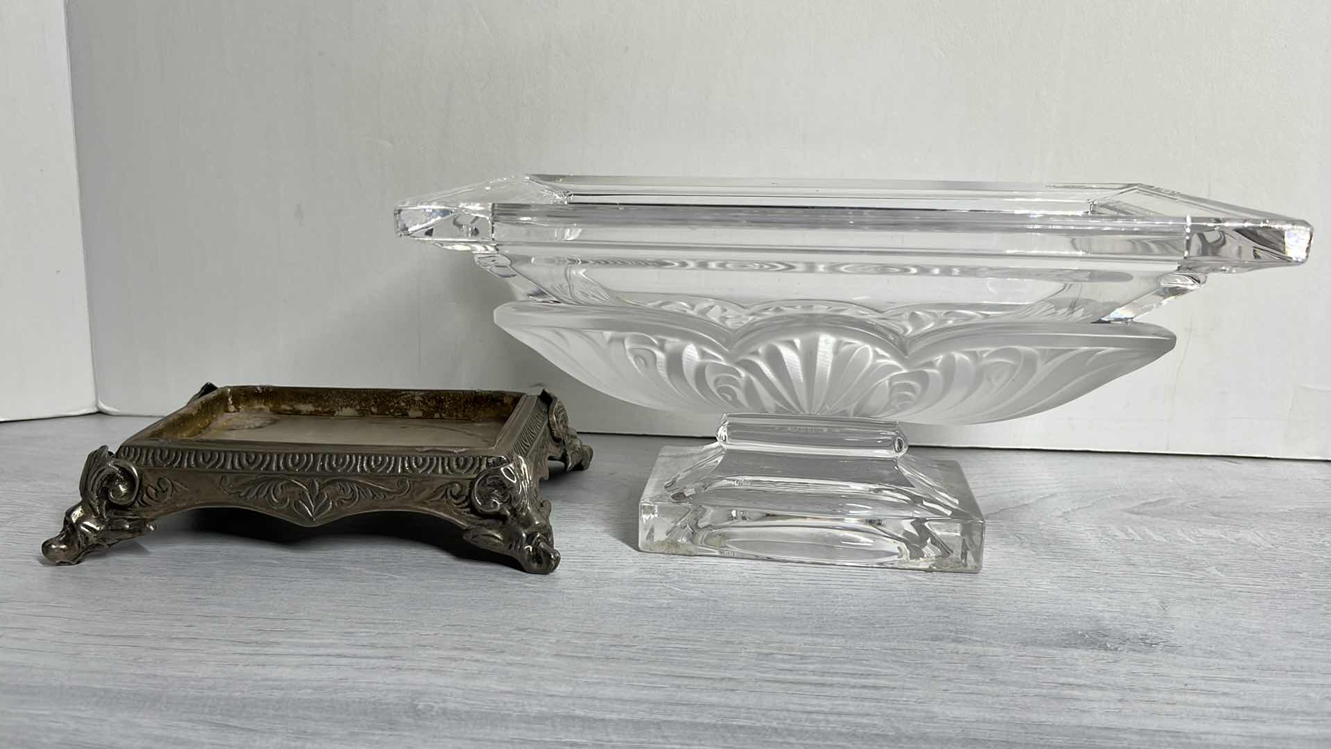 Photo 1 of BOHEMIAN HANDCUT CRYSTAL FOOTED JARDINIERE W SILVER FINISH PEDESTAL 5.5” X 10” H6”