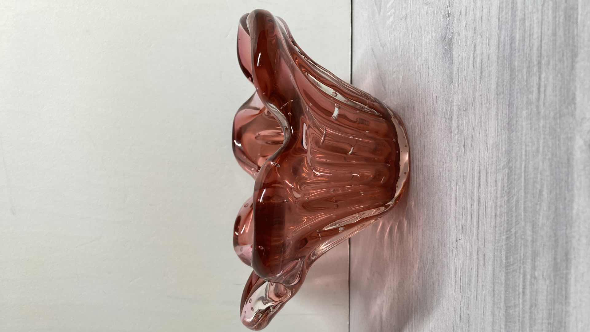 Photo 1 of PINK BLOWN GLASS FLOWER BOWL 8.5” X 4.25”