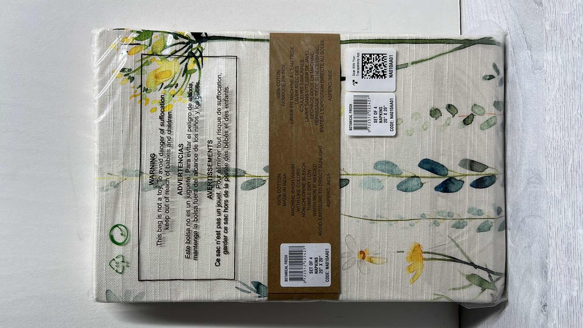 Photo 1 of NEW MAISON D’ HERMINE SET OF 4 BOTANICAL FRESH 100% COTTON CLOTH NAPKINS 20” X 20” #NA010AA01