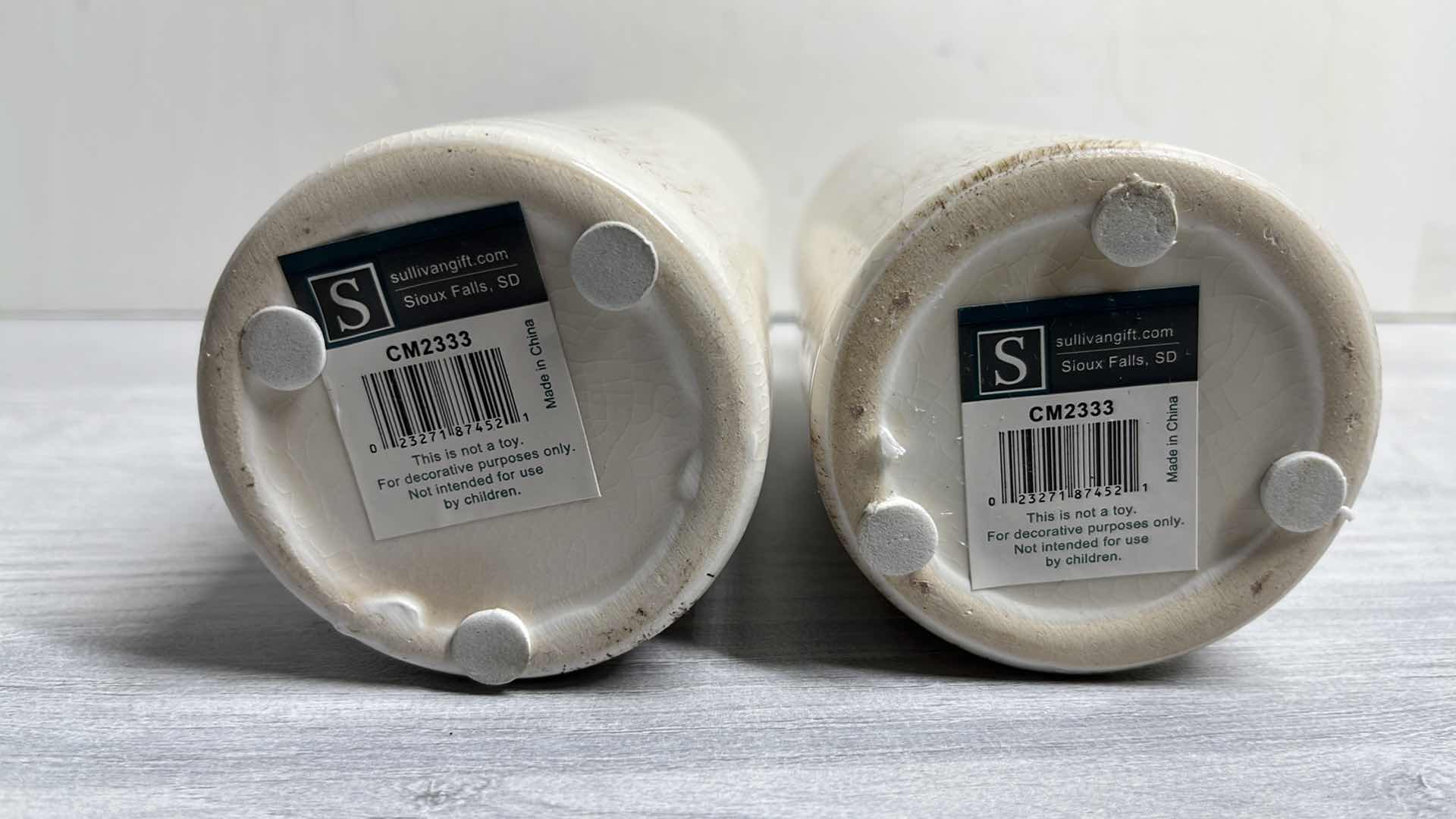 Photo 1 of SULLIVANS CERAMIC BOTTLE VASES W OFF-WHITE CRACKLE FINISH 10” & 7.5”