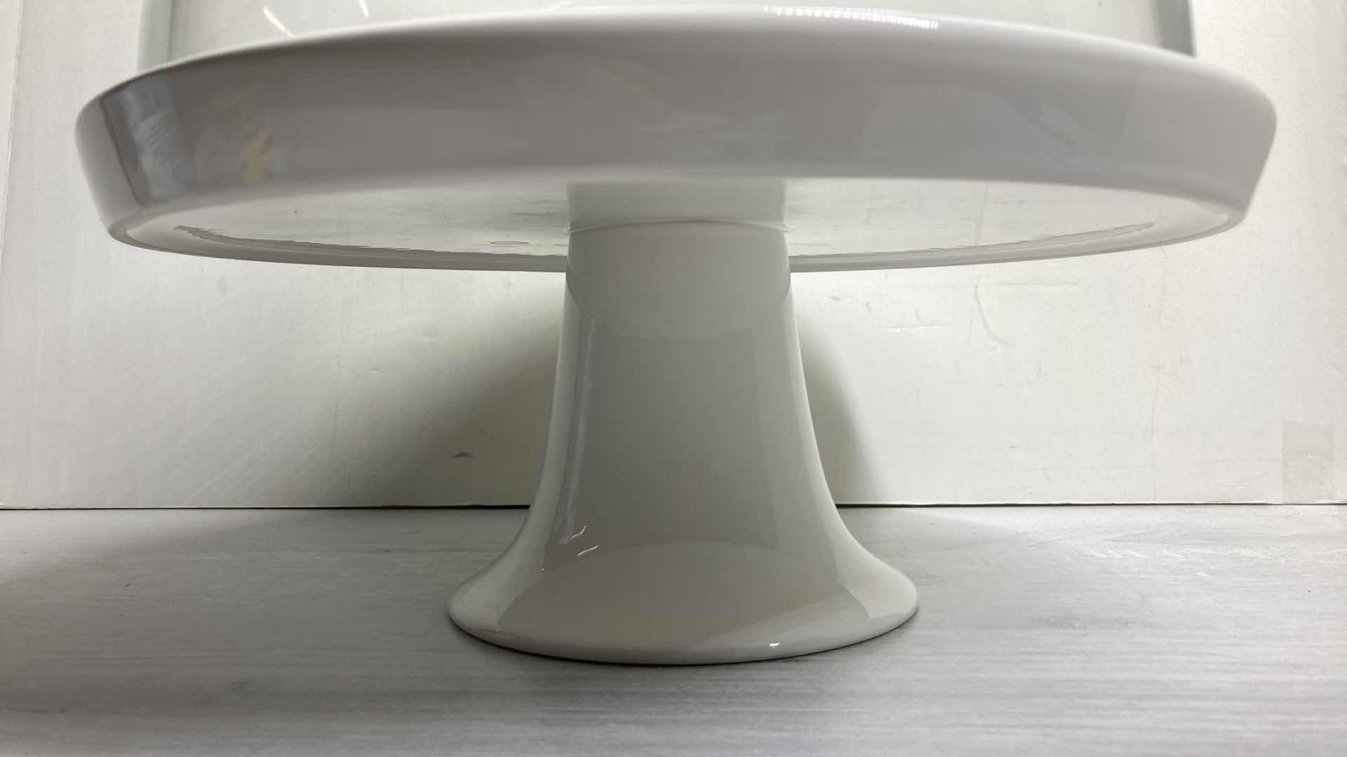 Photo 1 of P HOME FAPOR 11.75” PORCELAIN CAKE STAND W CLEAR GLASS LID MADE IN PORTUGAL
