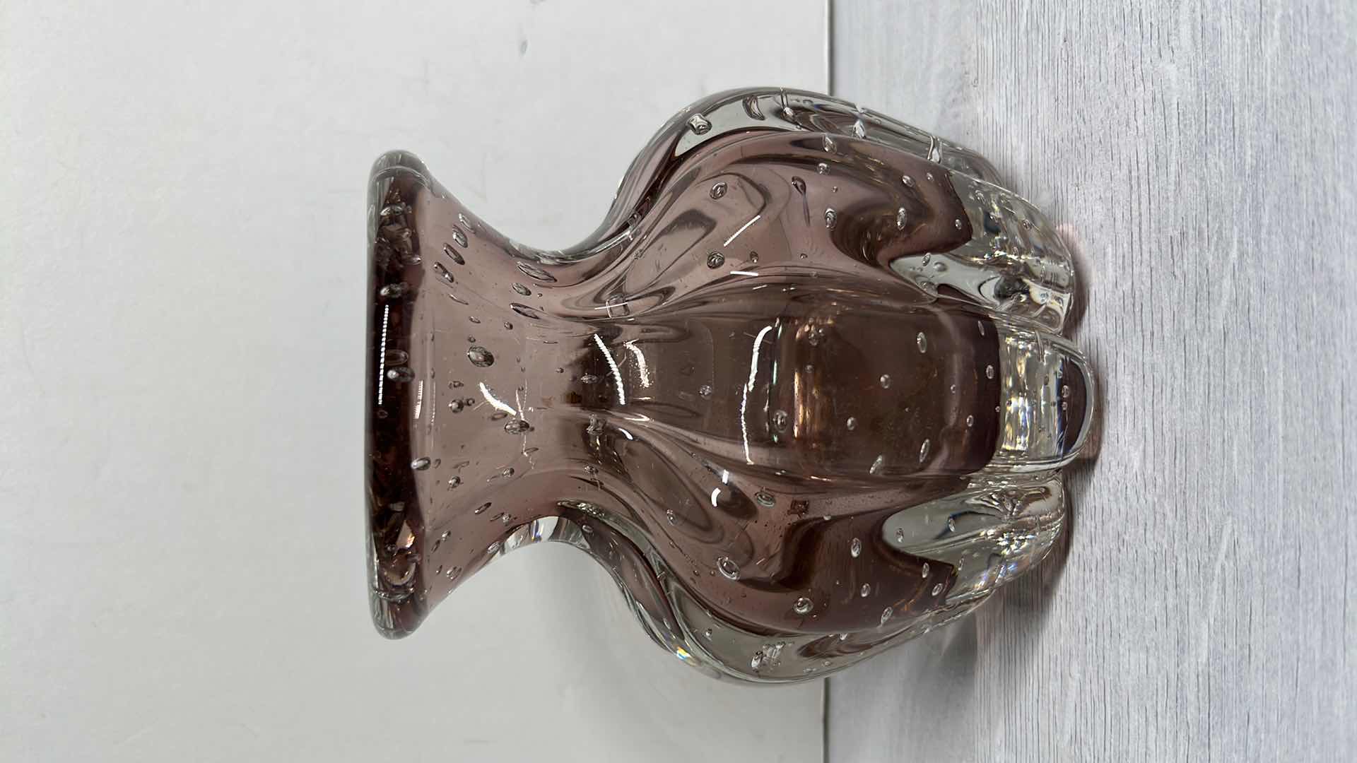 Photo 1 of MID-CENTURY MODERN MURANO STYLE AUBERGINE-PURPLE TO CLEAR CONTROLLED BUBBLE FLOWER BOWL & VASE