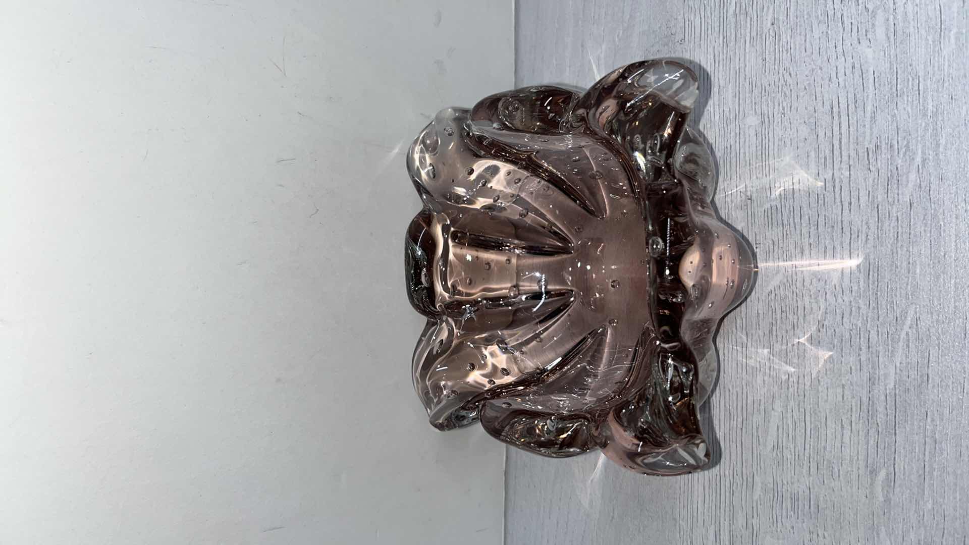 Photo 1 of MID-CENTURY MODERN MURANO STYLE AUBERGINE-PURPLE TO CLEAR CONTROLLED BUBBLE FLOWER BOWL & VASE